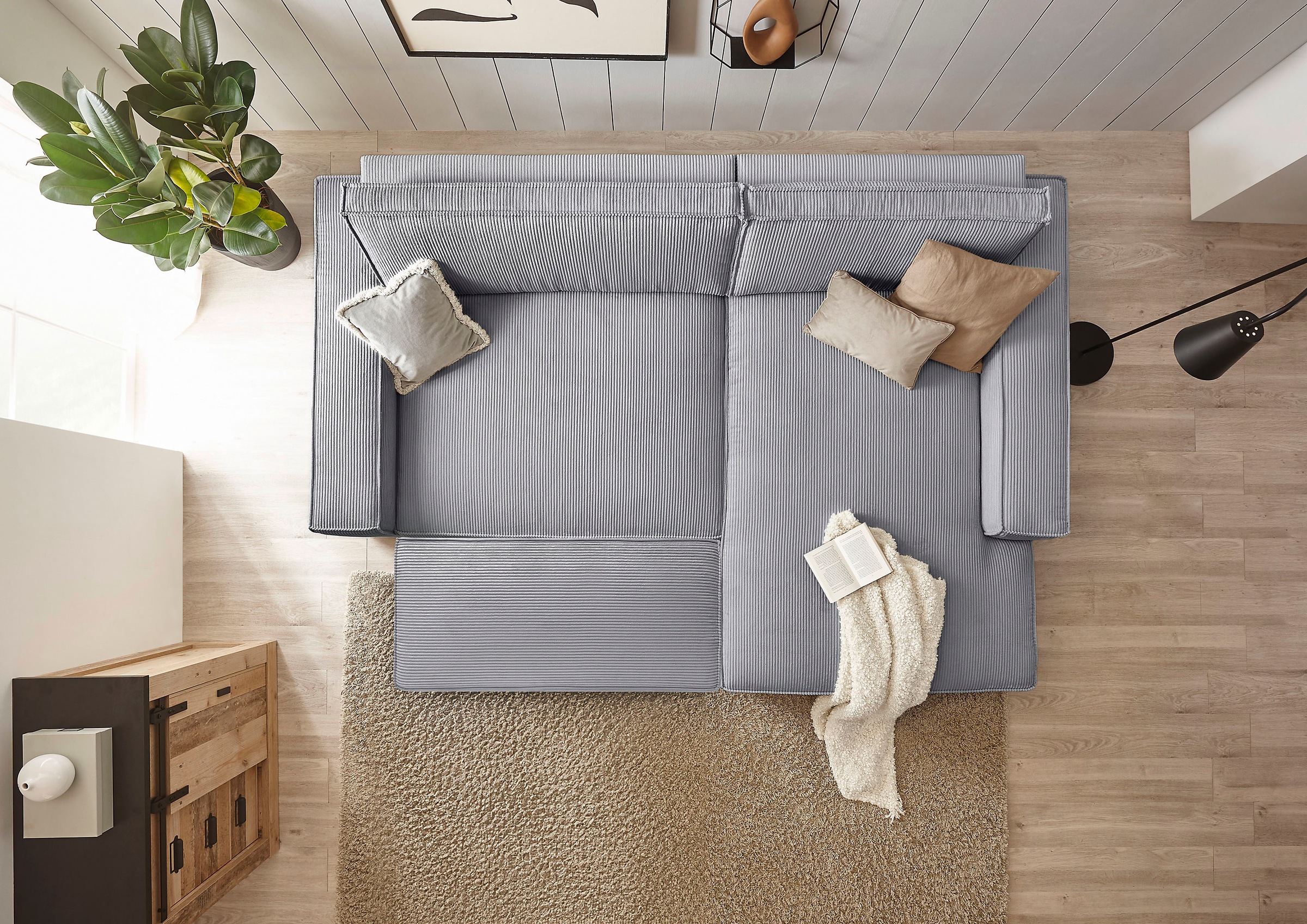 Home affaire Polsterecke »NEU: SHERWOOD XXL tief, L-Form mit Schlaffunktion, Big-Sofa mit Hocker«, (Set, 2 St.), stellbar zum Schlafsofa (Krokodilverbinder), Cord, Leinenoptik