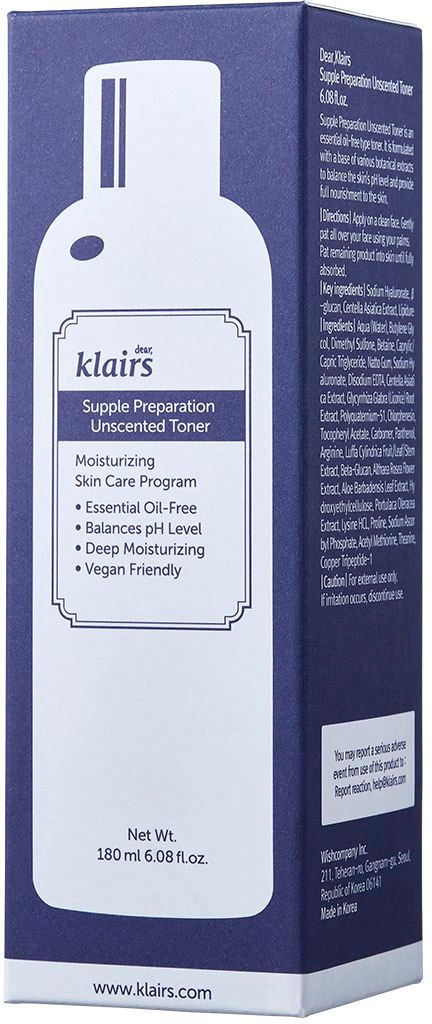 Dear Klairs Toner »Supple Preparation Unscented Toner«, Spendet Feuchtigkeit, beruhigt empfindliche Haut, pH Wert von 5.