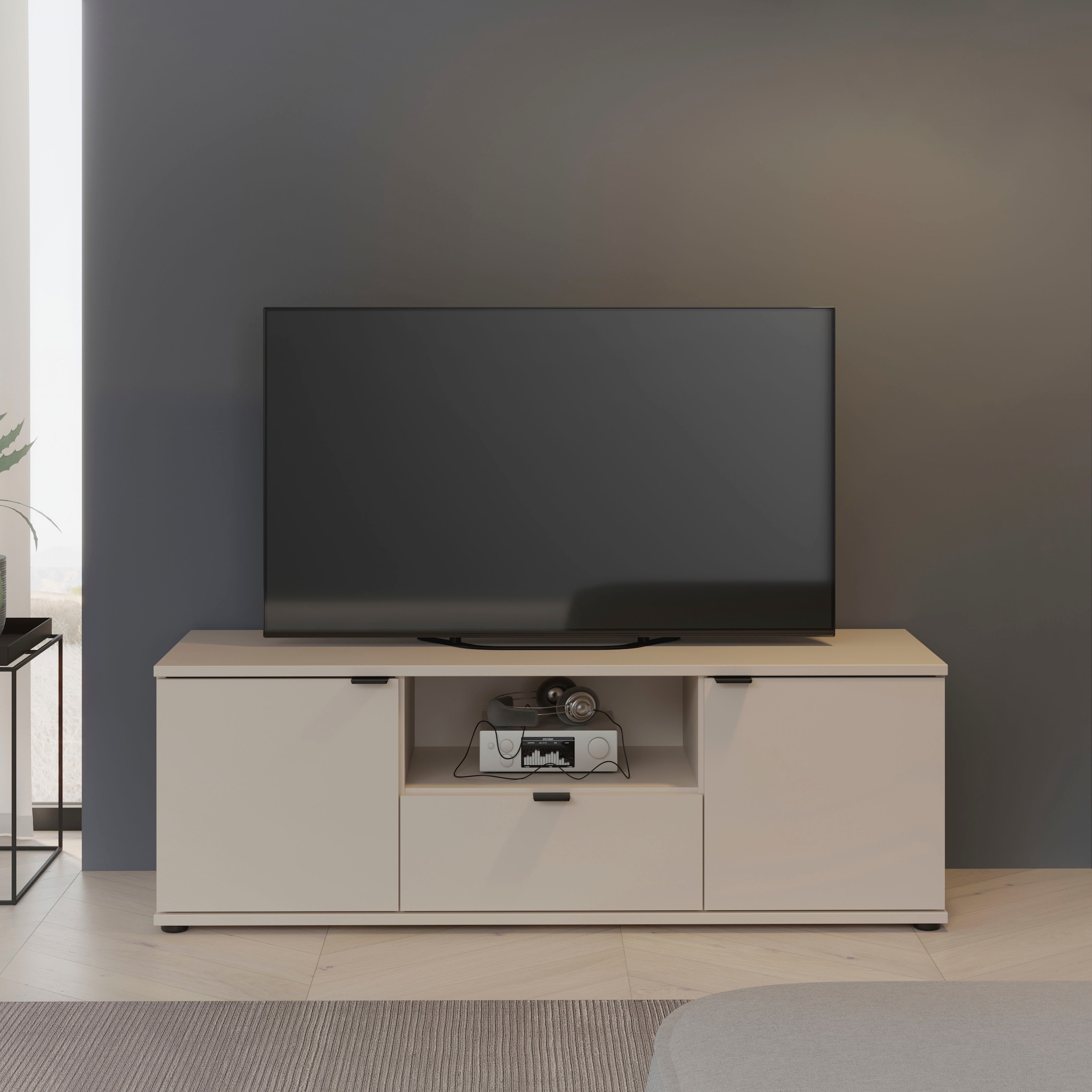 FORTE Lowboard »Ganymede«, (Breite 129,8cm), TV Board, Stauraum, Schublade; Metallgriffe, Kabelführung
