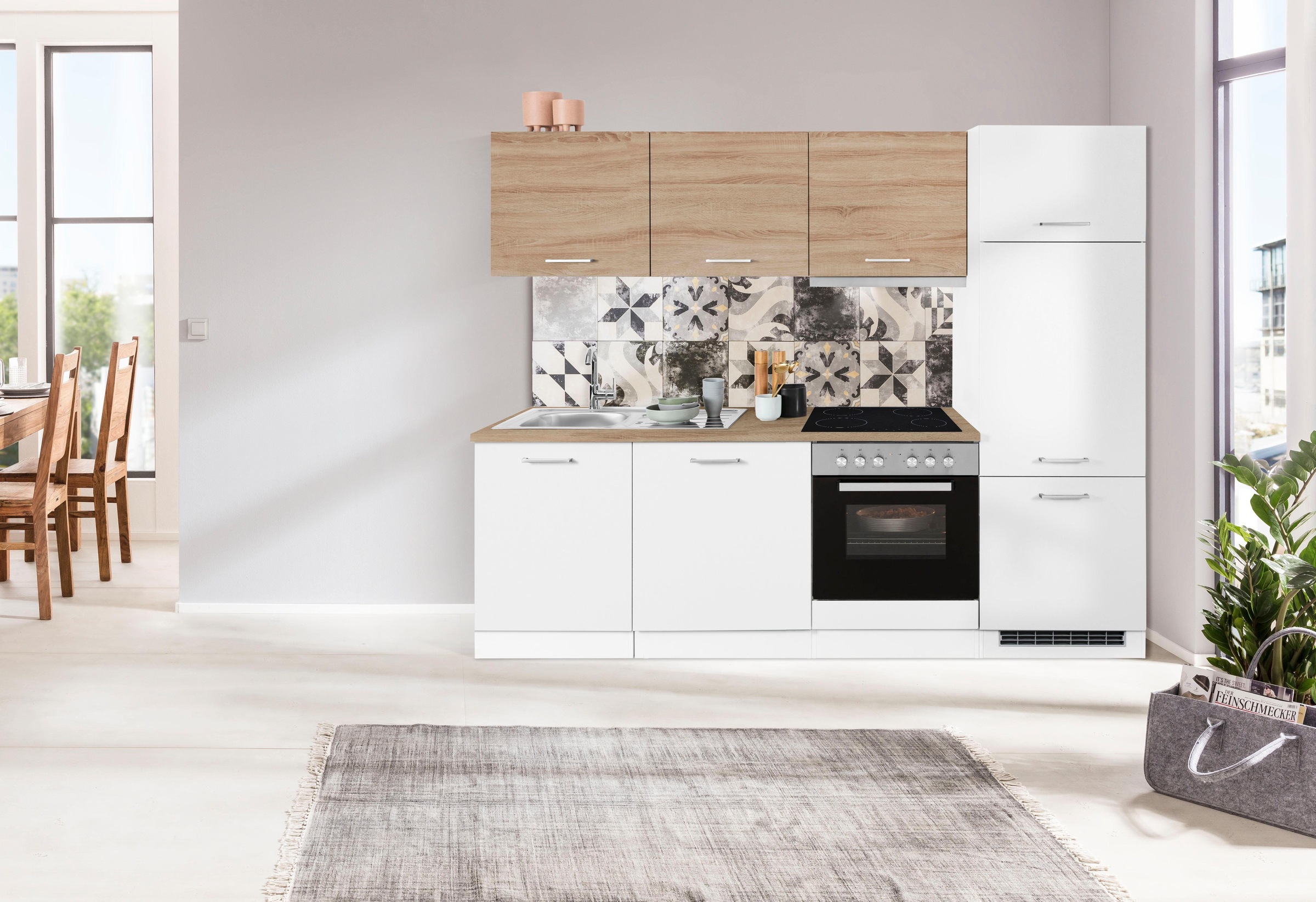 KOCHSTATION Küchenzeile »KS-Visby«, mit E-Geräten, Breite 240 cm inkl. Kühlschrank und Geschirrspüler