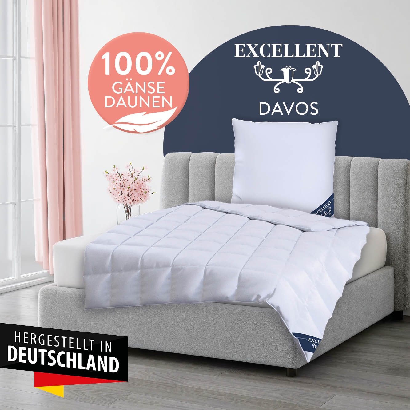 Excellent Gänsedaunenbettdecke »Davos, Bettdecken für Sommer und Winter, Decke« leicht Füllung 100% Gänsedaunen 1 Stk. tlg. Bettdecke 135x200 cm, 155x220cm und weitere Größen, Made in Germany