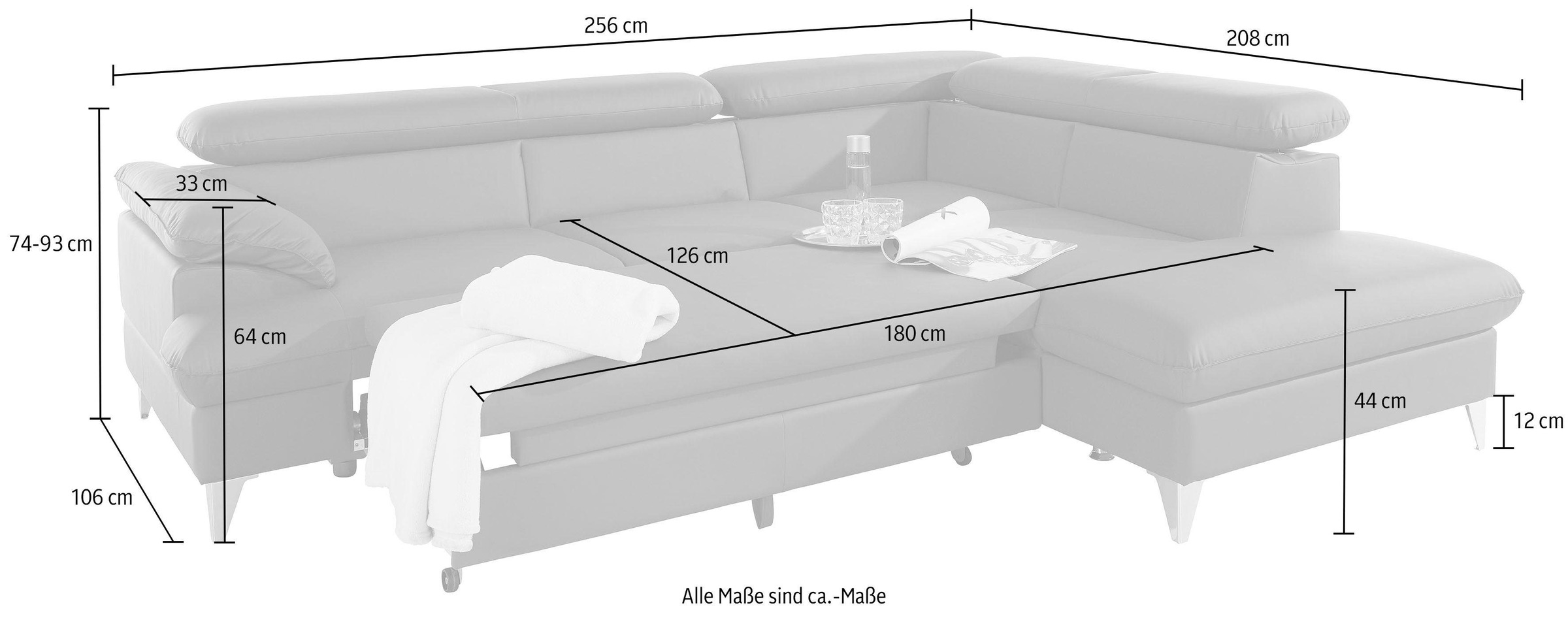 COTTA Polstergarnitur »Caluso L-Form«, Set bestehend aus: Ecksofa mit Kopfteilverstellung & Hocker