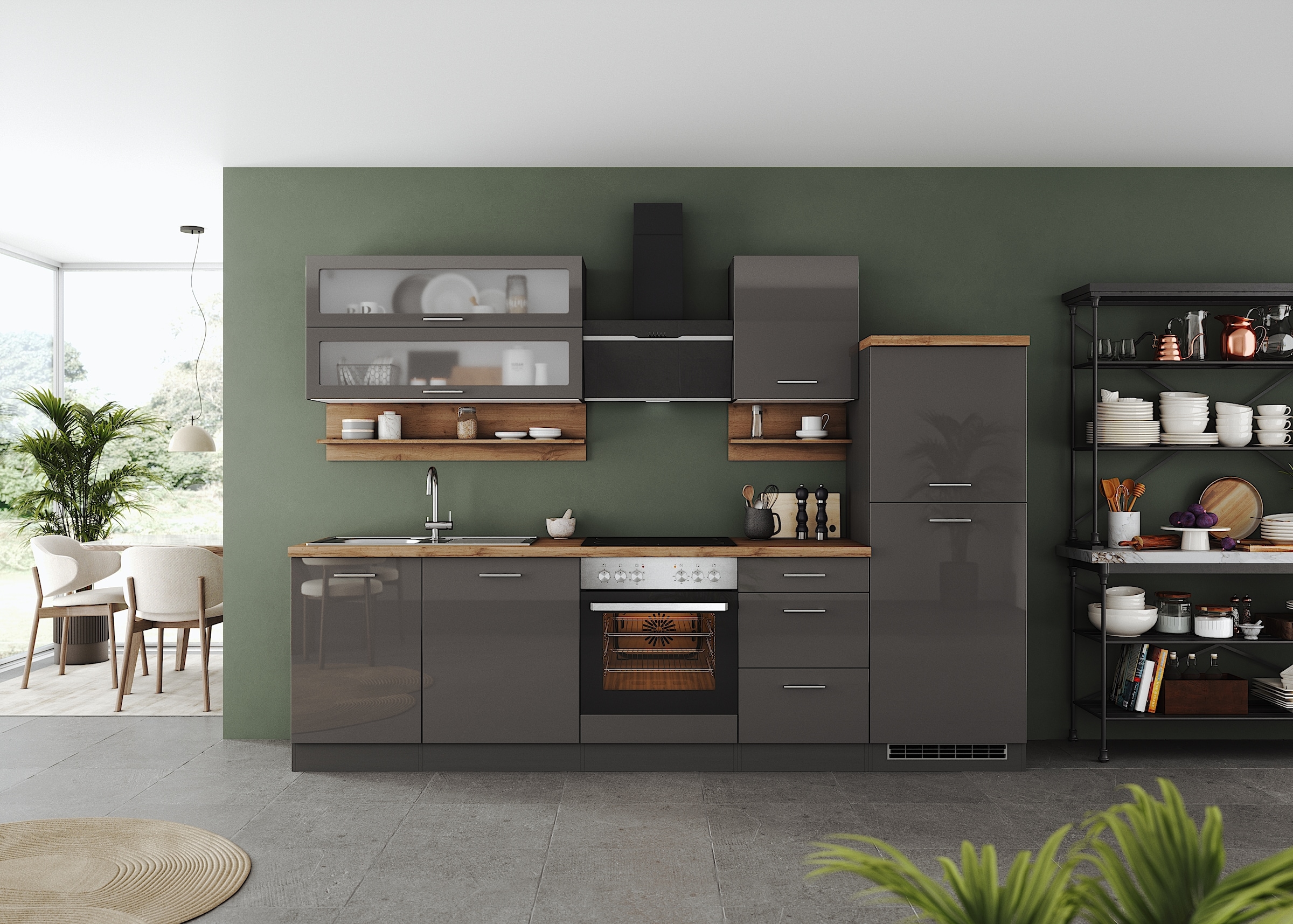 KOCHSTATION Küchenzeile »KS-Milan«, 280 cm breit, robuste Metallauszüge, viel Stauraum
