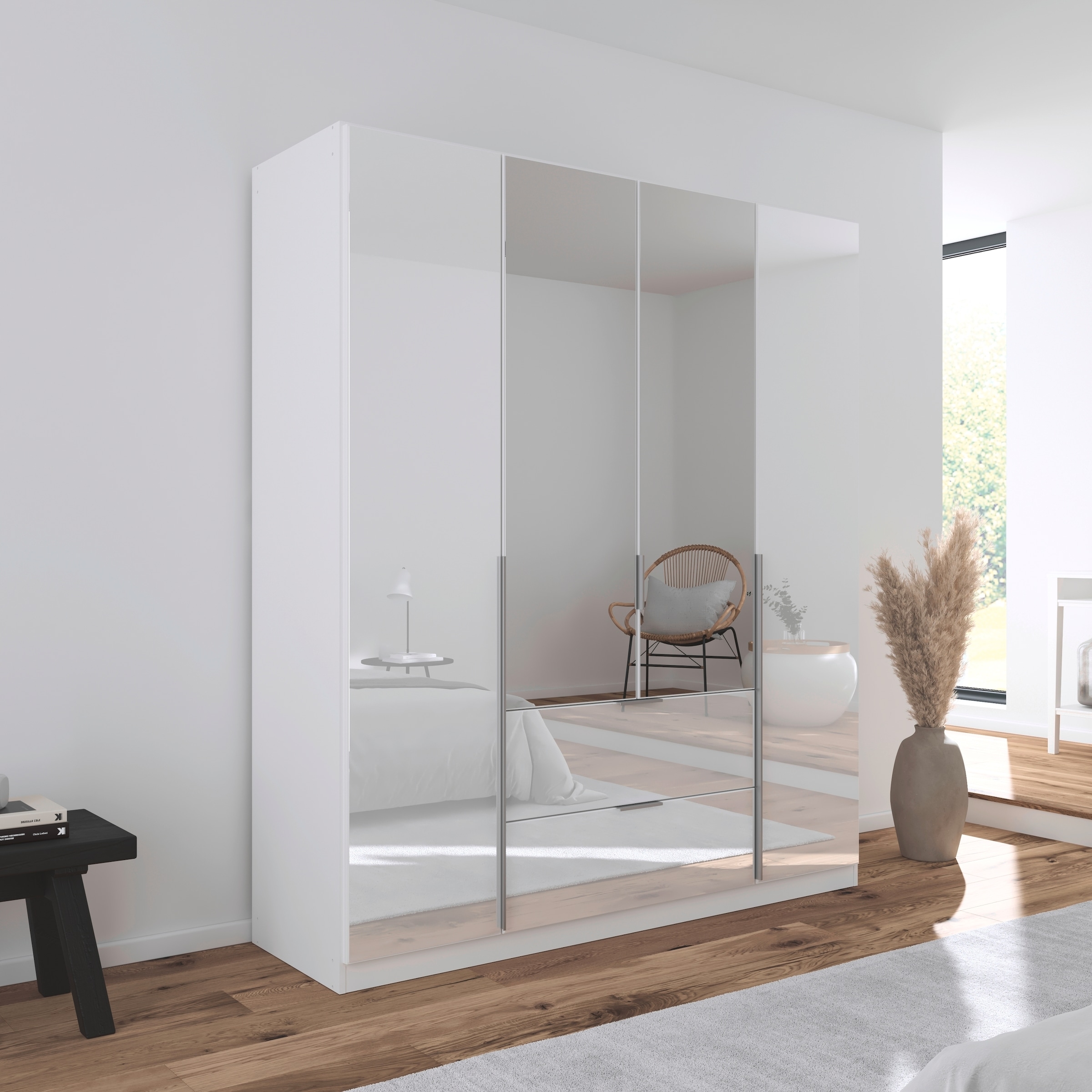 rauch Drehtürenschrank »Kleiderschrank Kleiderschränke Schrank Garderobe AGORDO mit Glasfront«, (in zwei Griff-Farben mit Glasfront), mit Außenschubkästen, in 6 Breiten und 2 Höhen MADE IN GERMANY