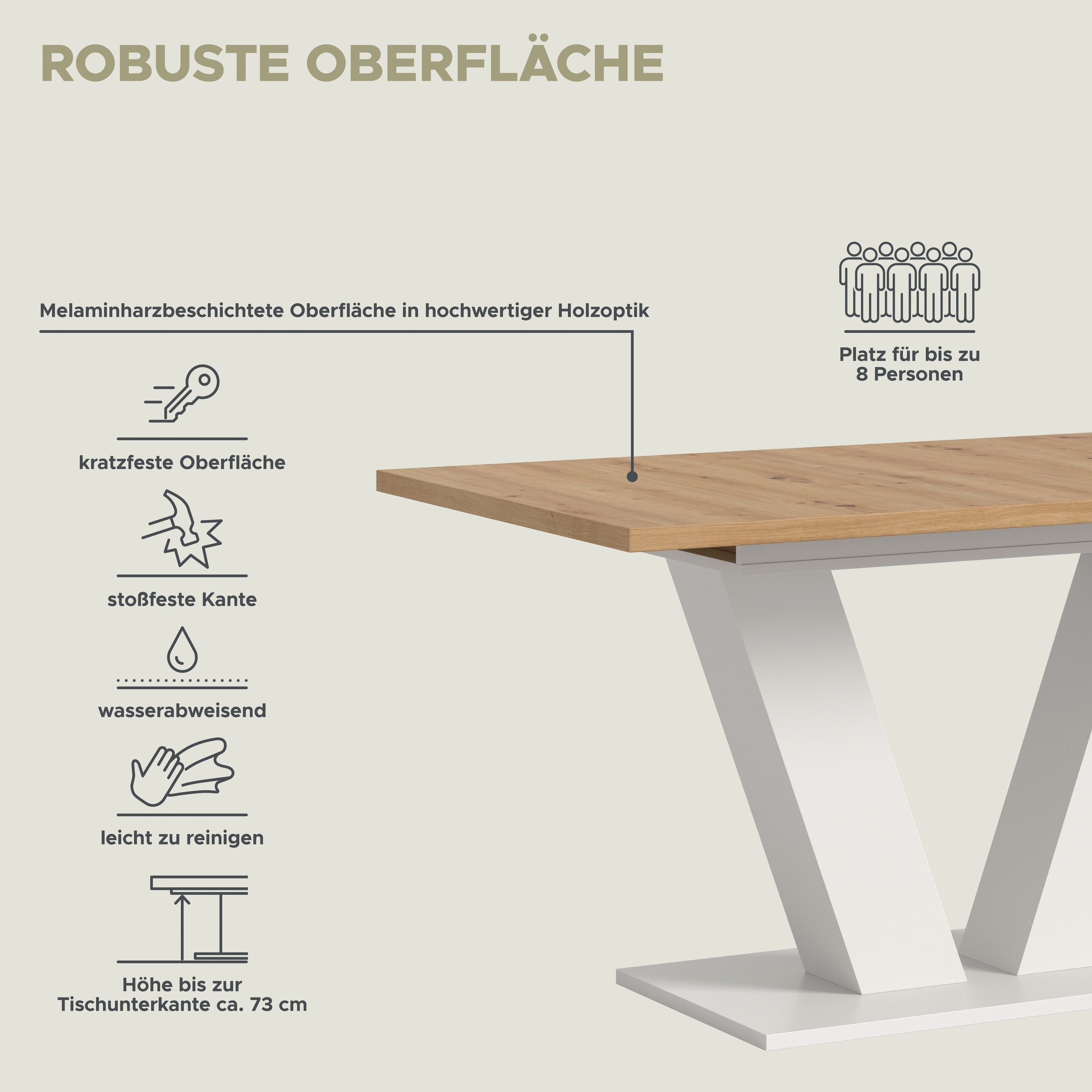 INOSIGN Esstisch »Motus, ausziehbar 150 -190 cm, inklusive 40 cm Einlegeplatte«, (Set, 1 St.), V-Gestell mit Bodenplatte, Tisch, Küchentisch, Esszimmer, Küche