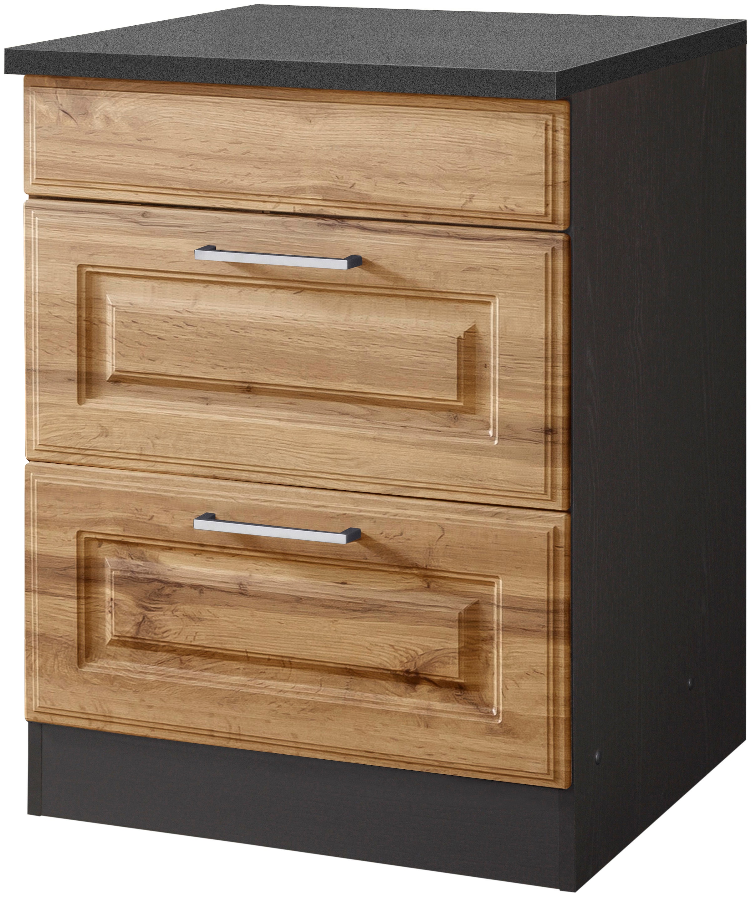 KOCHSTATION Kochfeldumbauschrank »KS-Stockholm« hochwertige MDF-Fronten wotaneiche/grafit