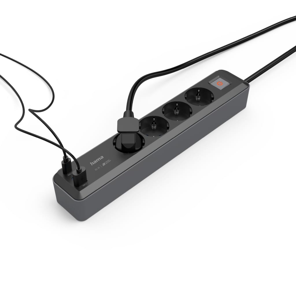 Hama Steckdosenleiste »7in1 Steckdosenleiste mit USB Netzteil 3fach, 65w Ladegerät, USB-C, PD«, 4-fach, (Ein- / Ausschalter-Schalterbeleuchtung-USB-Anschlüsse Schutzkontaktkupplung Kabellänge 1,4 m)