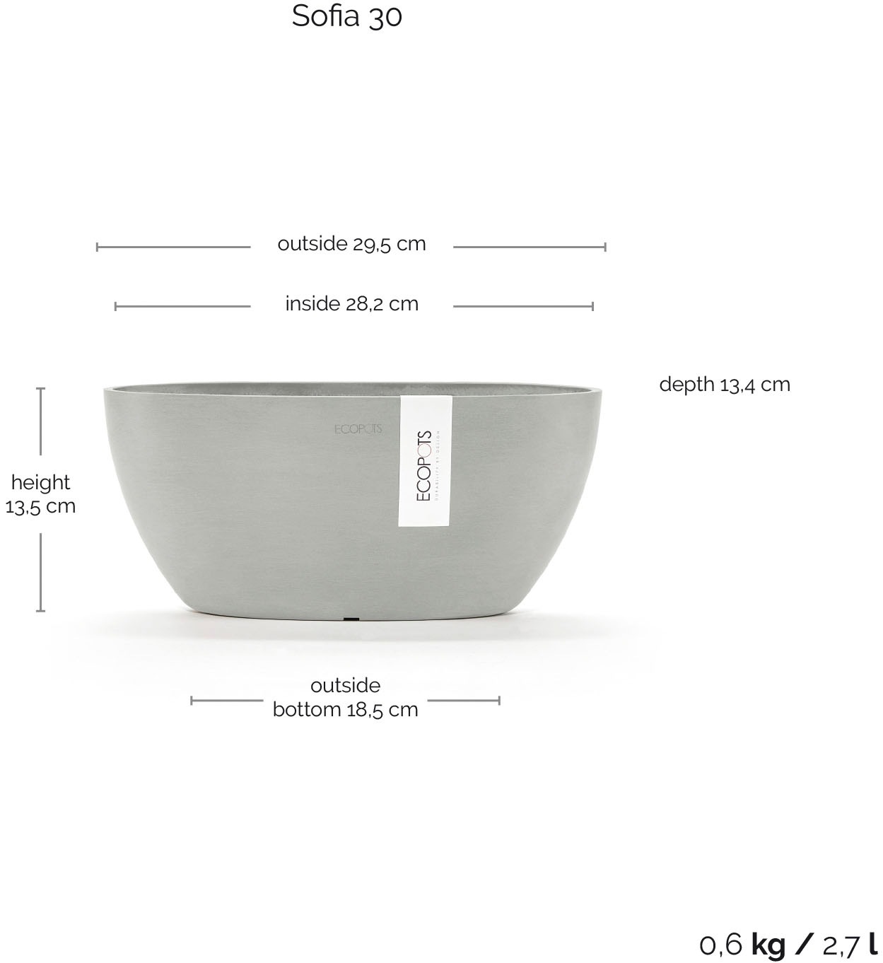 ECOPOTS Blumentopf »SOFIA White Grey« BxTxH: 13x13x13,5 cm