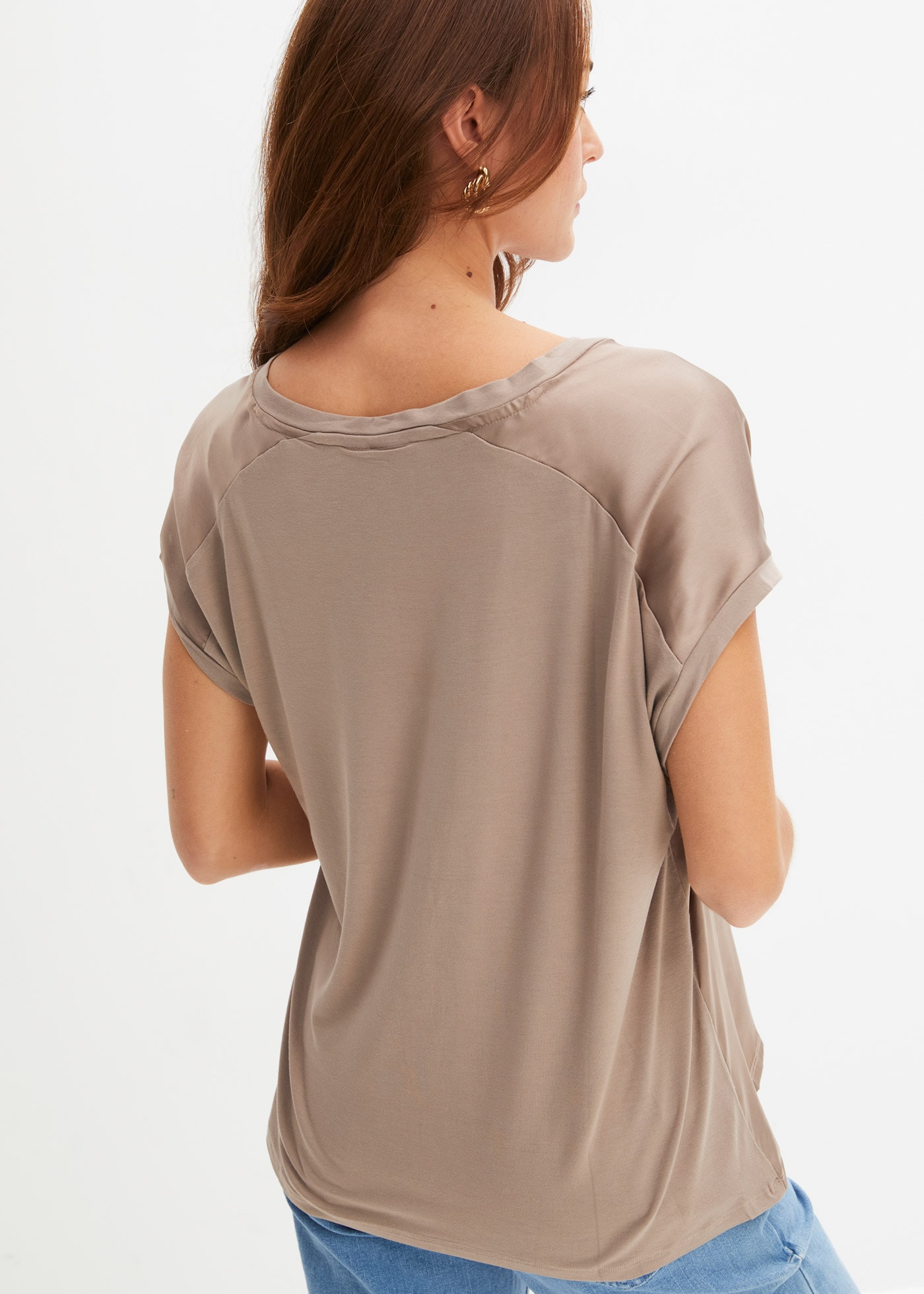 bonprix Blusenshirt Oversize Passform, Kurzarm, Vorderteil aus Satin