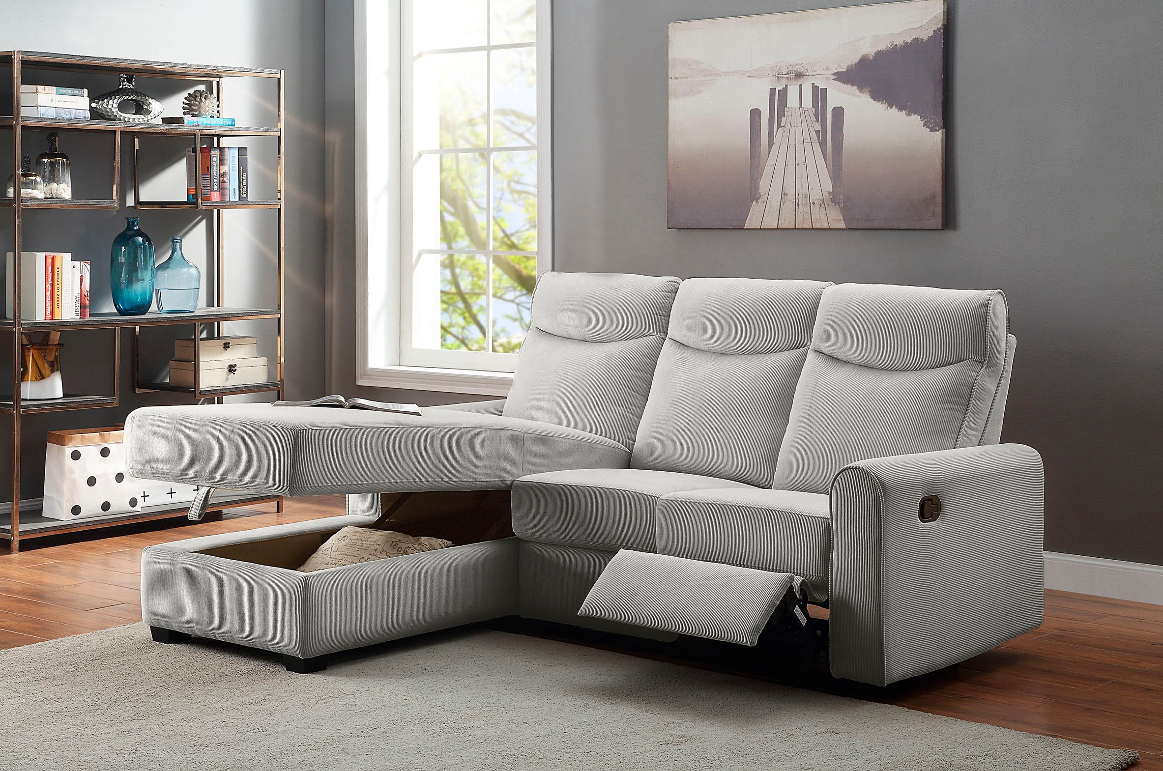 ATLANTIC home collection Ecksofa »Gero L-Form«, mit Relaxfunktion und Stauraum, mit Cord-Bezug