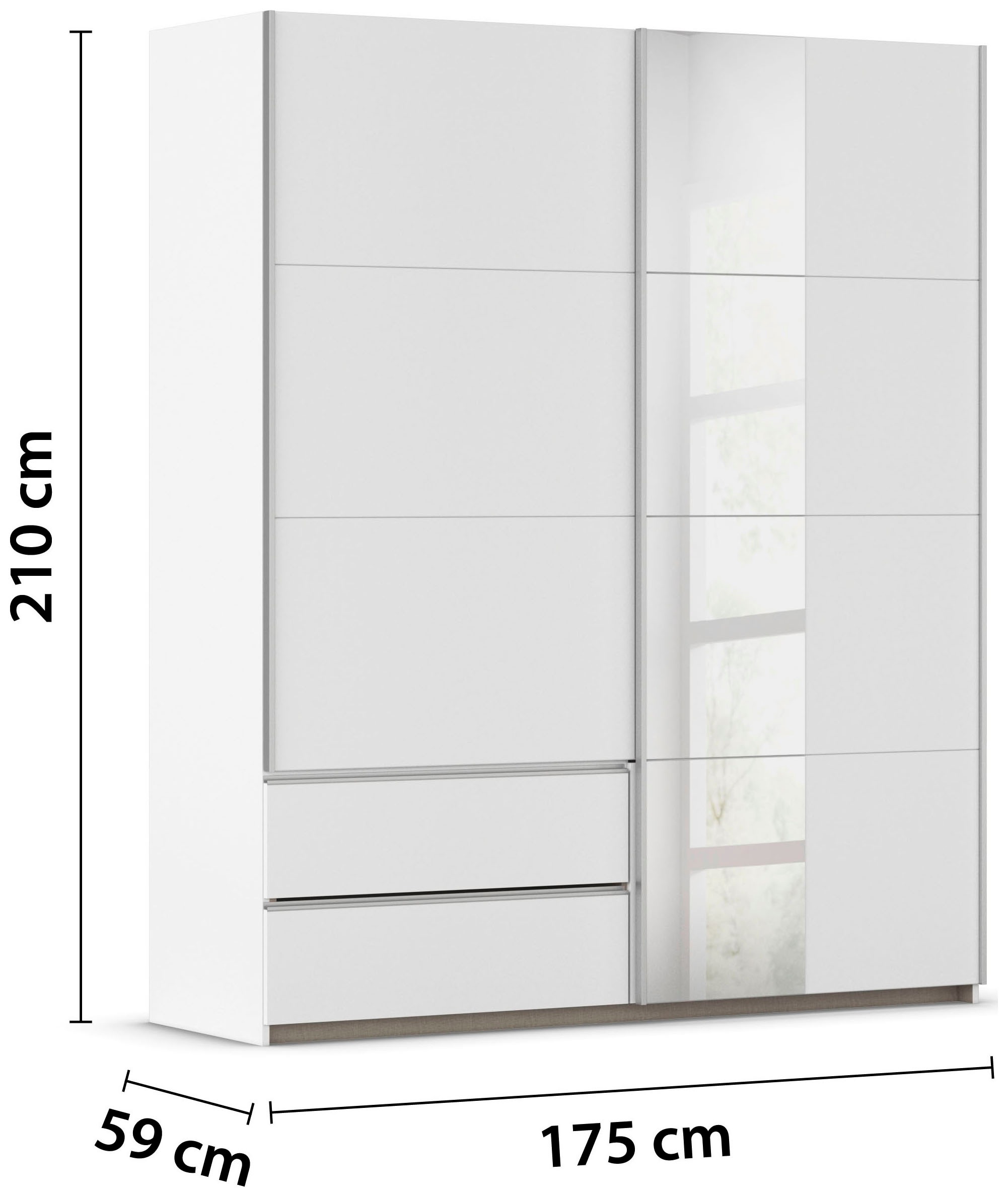rauch Schwebetürenschrank »Kleiderschrank Schrank Garderobe Wäscheschrank SEVILLA mit Spiegel«, (in 3 verschiedenen Ausstattungen BASIC/CLASSIC/PREMIUM), Metall-Griffleisten alufarben oder Graumetallic MADE IN GERMANY