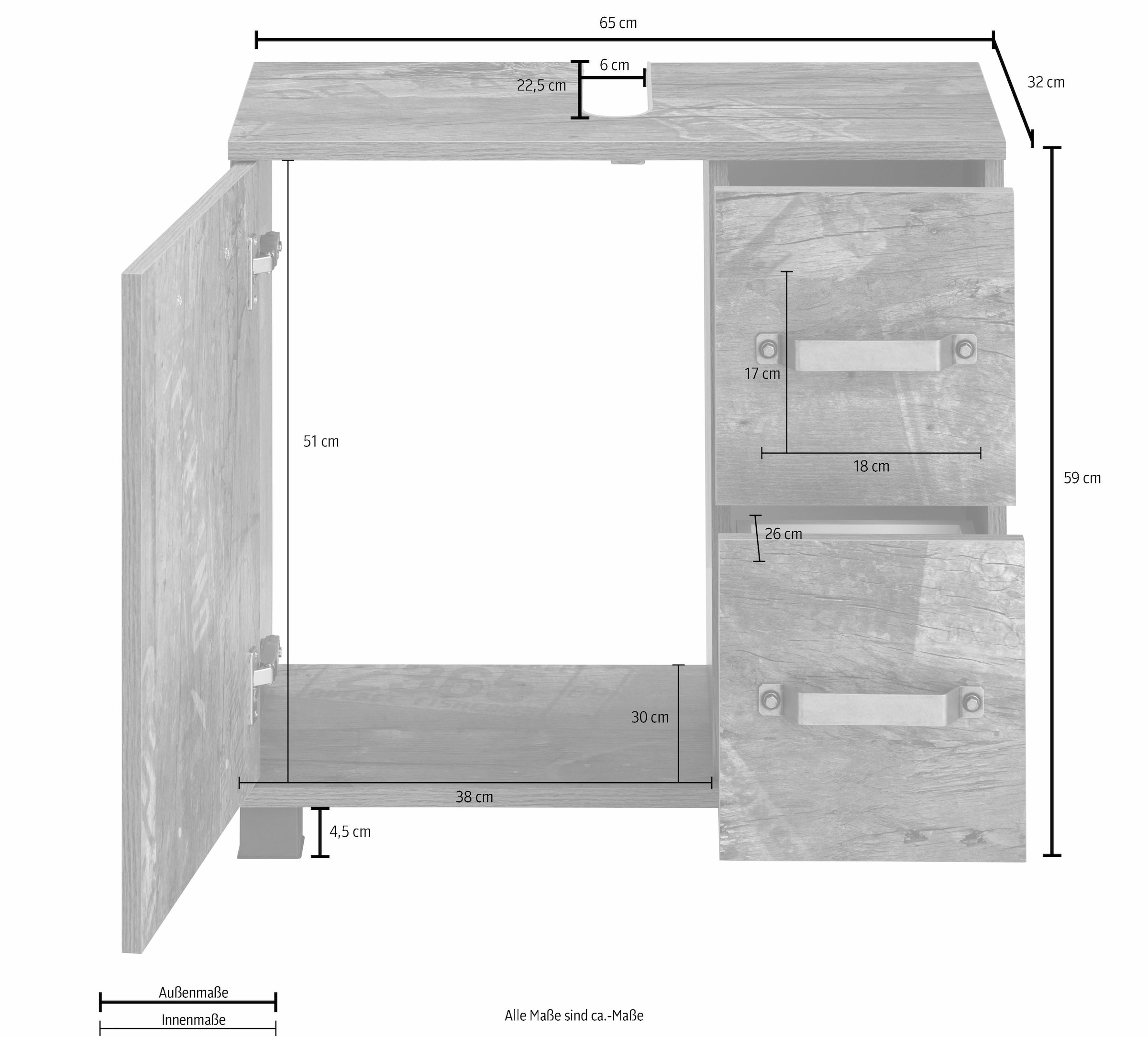 Schildmeyer Waschbeckenunterschrank »Milan«, Breite 65 cm, mit 1 Tür & 2  Schubladen, Tür mit Anschlagdämpfern im Online-Shop bestellen