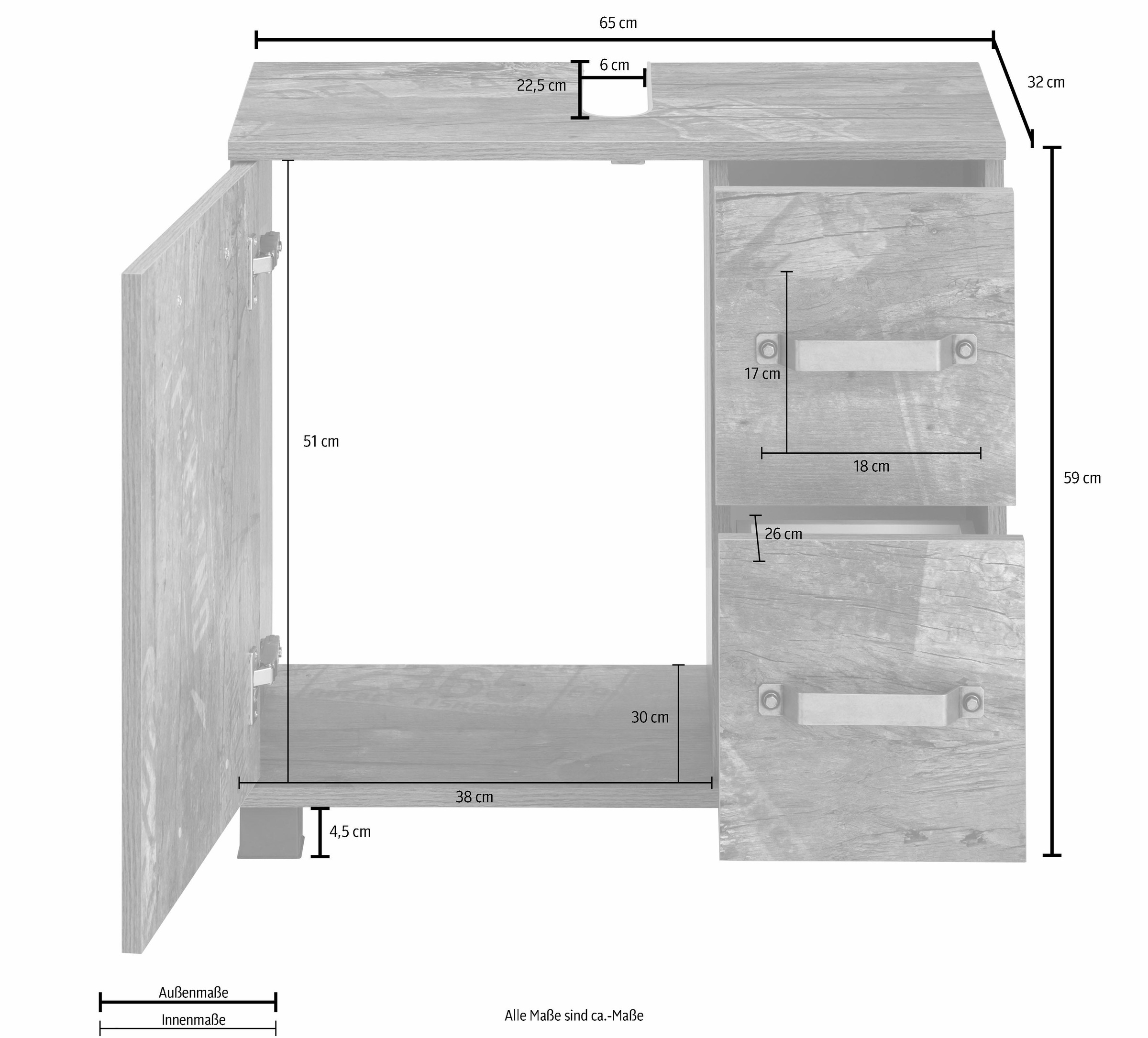 Breite Tür cm, mit Anschlagdämpfern im bestellen & Waschbeckenunterschrank 65 Schubladen, Schildmeyer »Milan«, Tür 1 Online-Shop mit 2