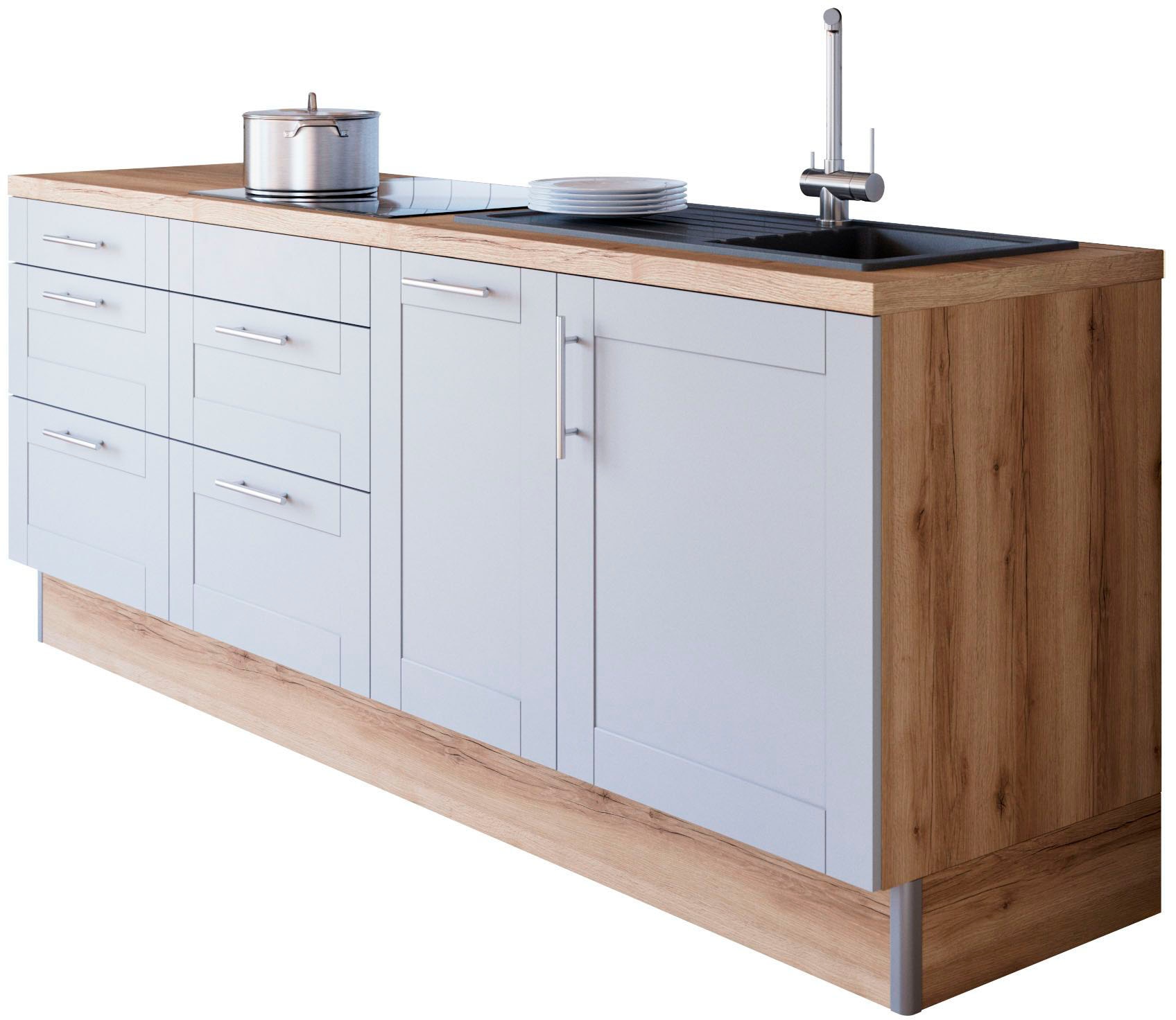 KOCHSTATION Küche »KS-Ahus«, Breite 225 cm, wahlw. Mit E-Geräten, Soft Close Funktion, MDF Fronten