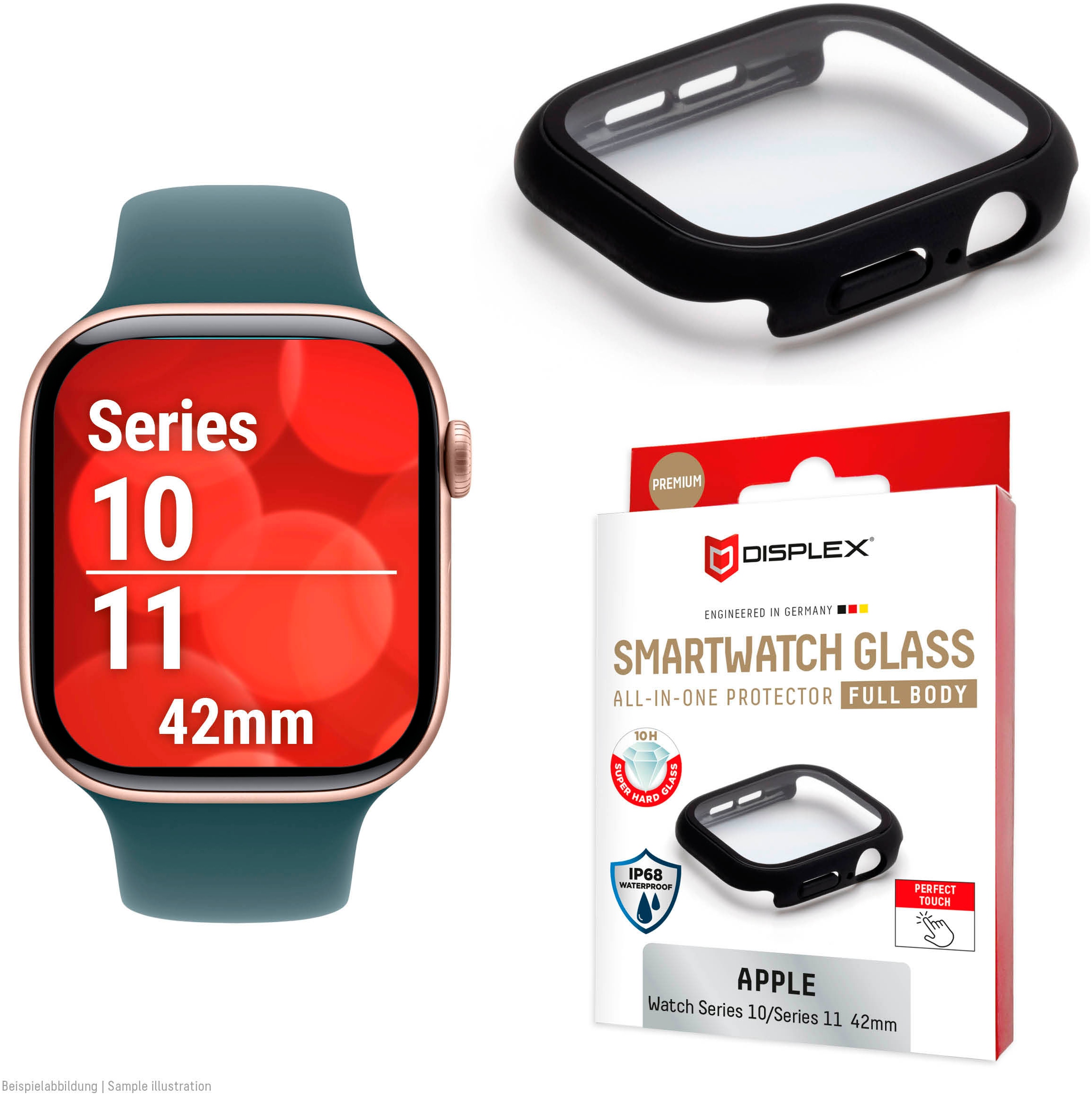 Displex Displayschutzglas »Smartwatch Glass All-In-One Protector Full Body« für Apple Watch Series 10 42 mm;Apple Watch Series 11 42 mm Displayschutzfolie, Schutzfolie, Bildschirmschutz, kratz- & stoßfest