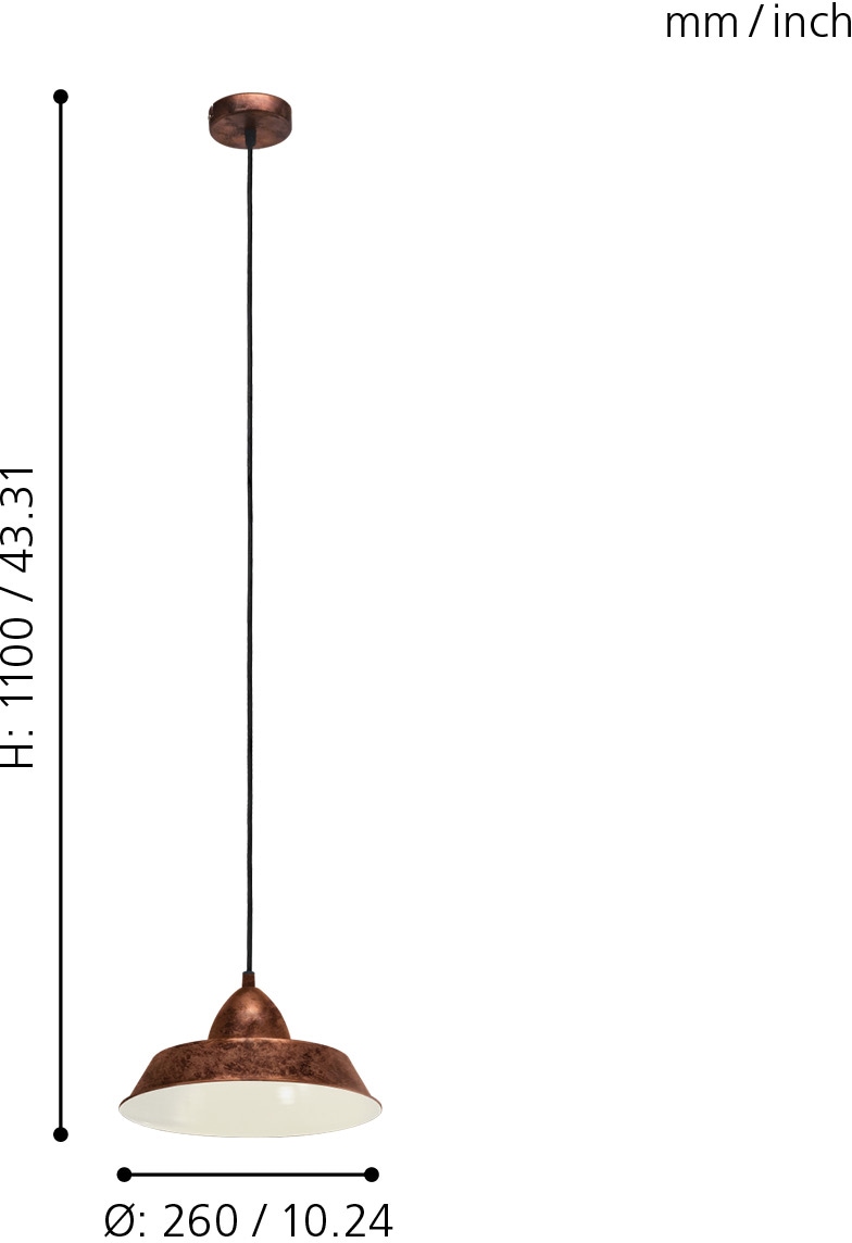 EGLO Pendelleuchte »AUCKLAND«, 1 flammig, Leuchtmittel E27 | ohne Leuchtmittel, kupferfarben-antik / Ø26 x H110 cm / Pendellampe / Esstisch / Retro