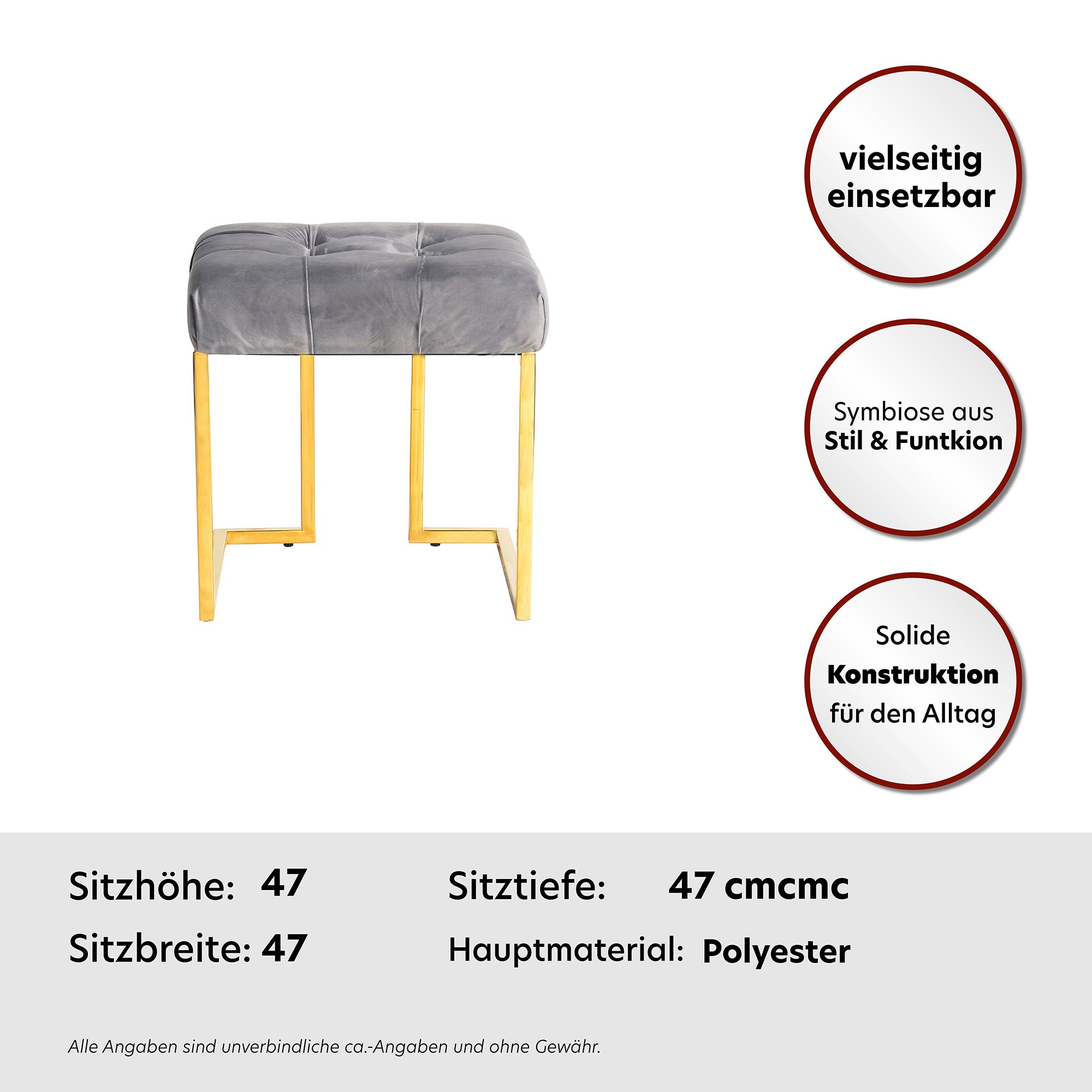 Kayoom Sitzhocker »Hocker Rare, Edler Touch durch goldenes Gestell«, (1 St.), eckig, samtweich, gesteppt, mit Zierknöpfen, Edelstahlgestell