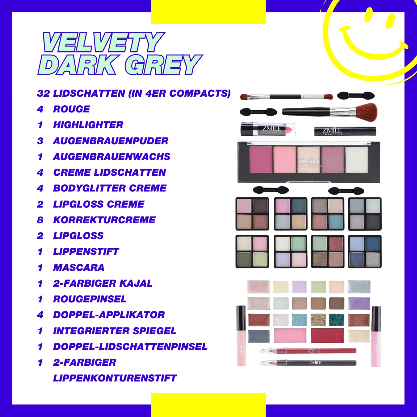ZMILE COSMETICS Kosmetik-Koffer »'Beauty Case Velvety' (dark grey)«, (72 tlg.), mit veganer Formulierung