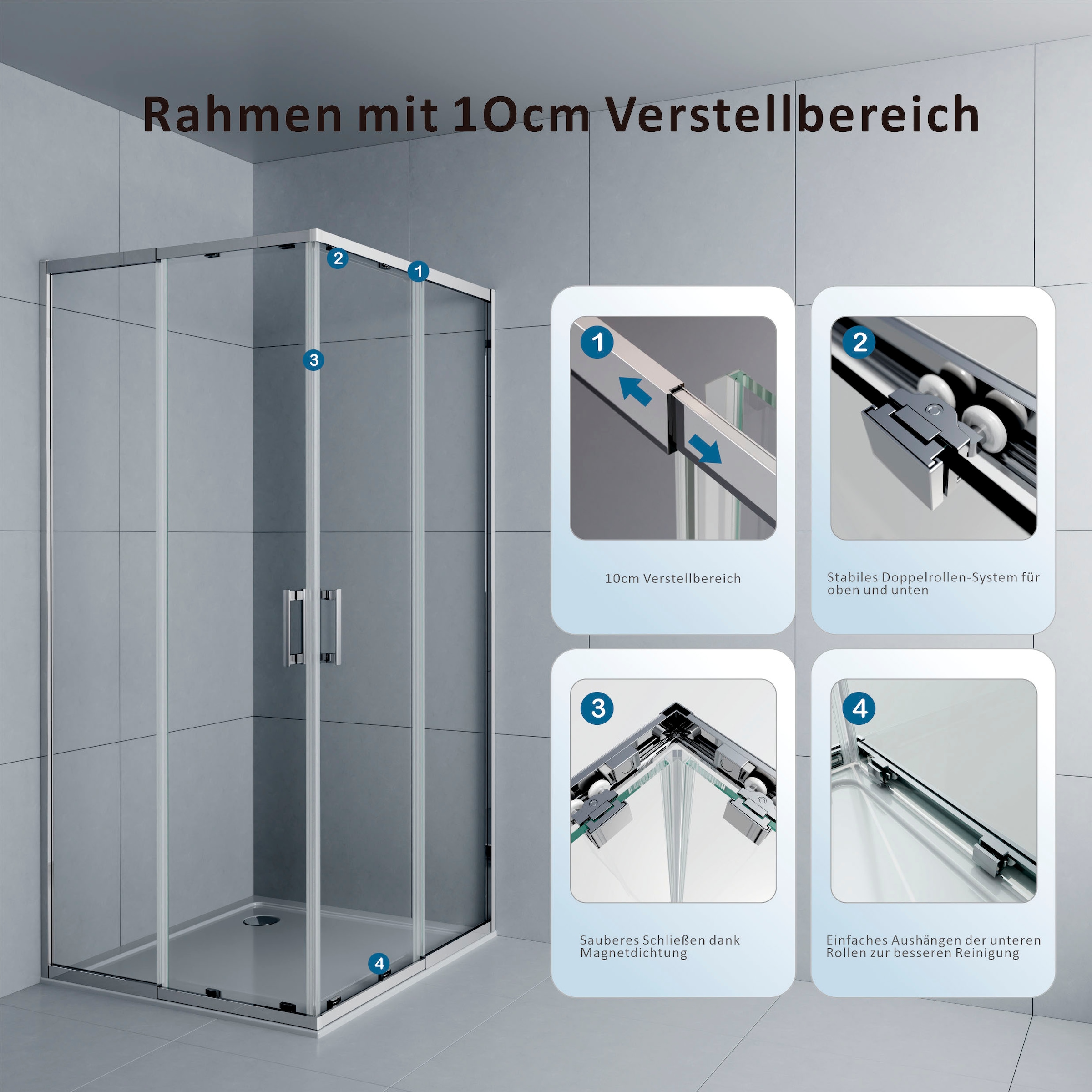 welltime Eckdusche »Trento Slimline« Verstellbereich 80-90cm, 5mm ESG, verbessertes Rollensystem