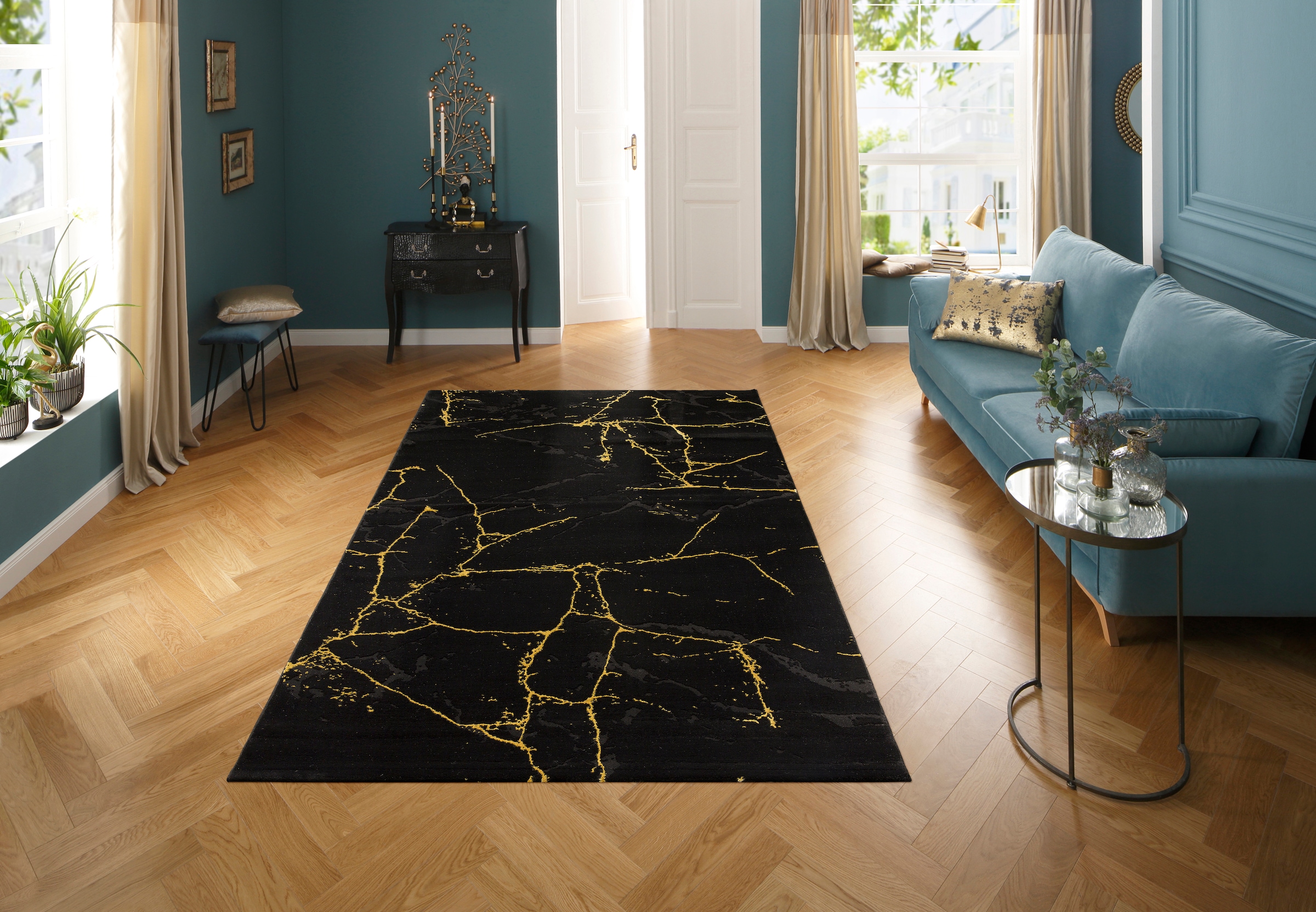 my home Teppich »Juliet«, rechteckig, 12 mm Höhe, modernes Marmor-Design, Kurzflor, pflegeleicht, weich