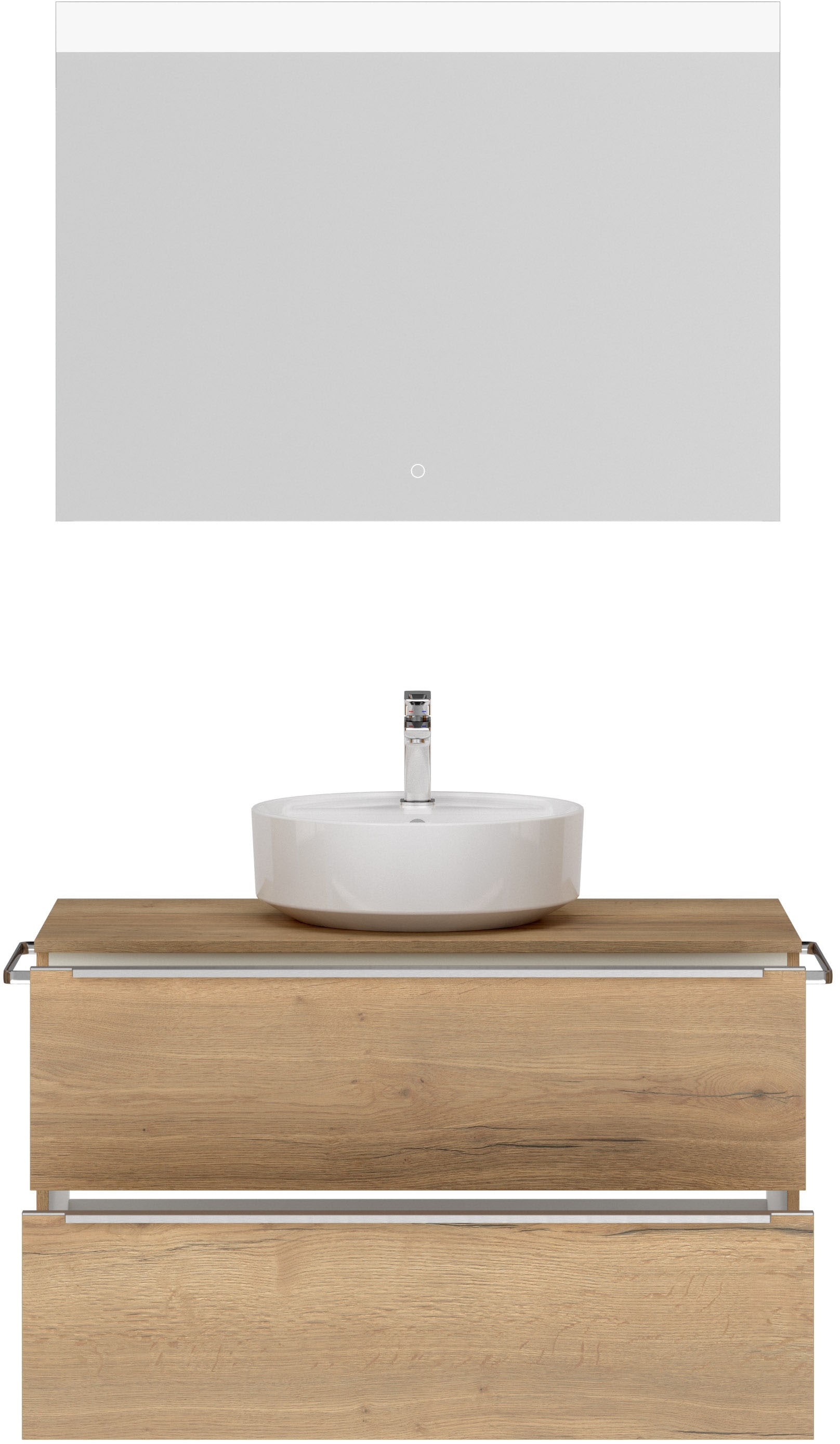 nobilia® Badmöbel-Set »Alvene«, (2 St., vormontiert, mit Soft-Close), inkl. Spiegel mit Touch-Sensor, in vier Breiten