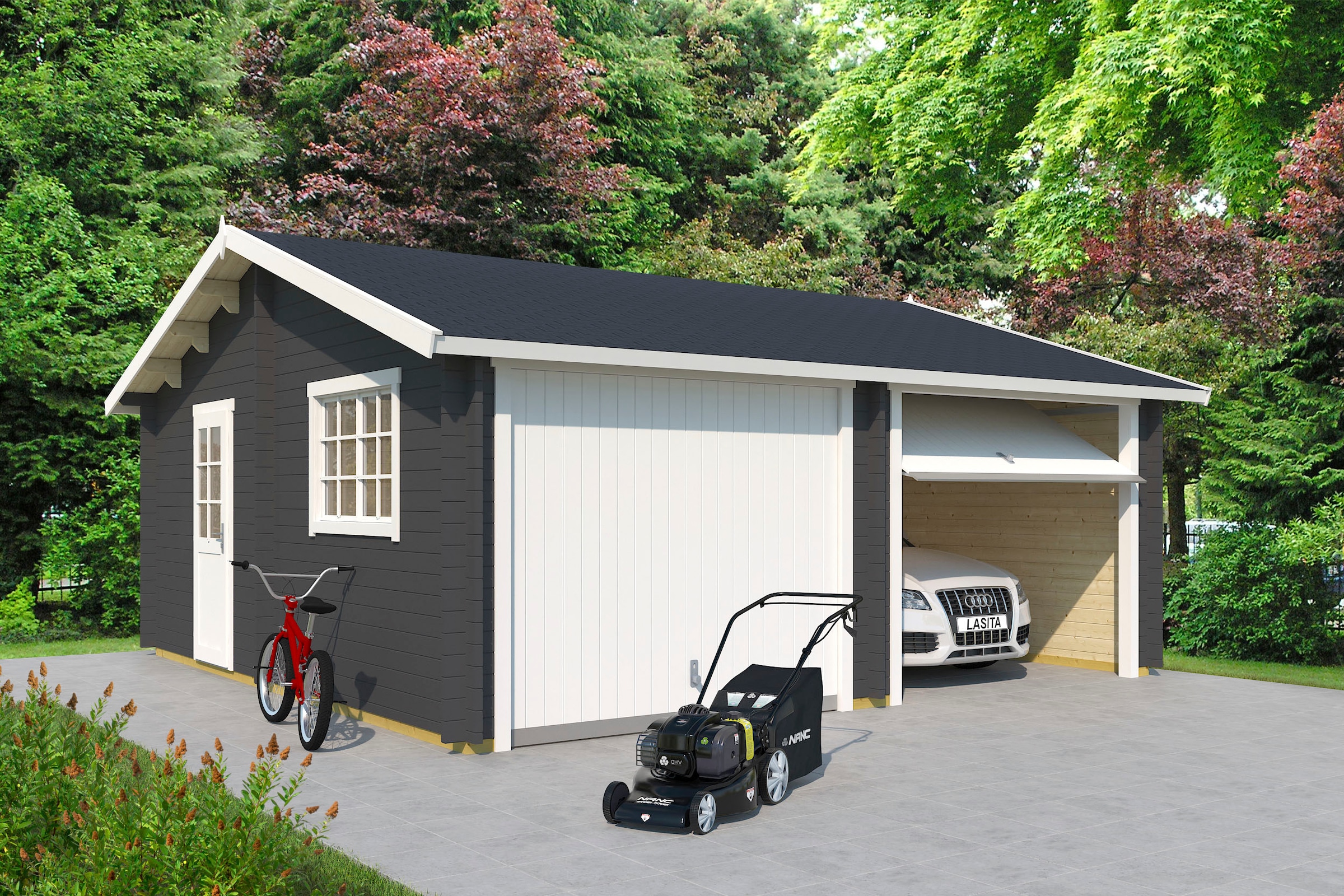 LASITA MAJA Garage »Falkland«, (Set, Für 2 Fahrzeuge geeignet), Garage + 2 Schwingtoren