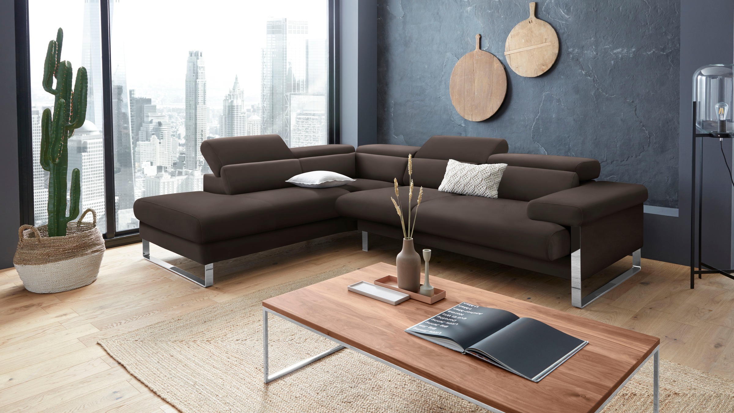 W.SCHILLIG Ecksofa »finn, toller Sitzkomfort, L-Form, hochwertige Verarbeitungsdetails«, German Design Award 2016, Fußgestell Chrom glänzend, Breite 281 cm