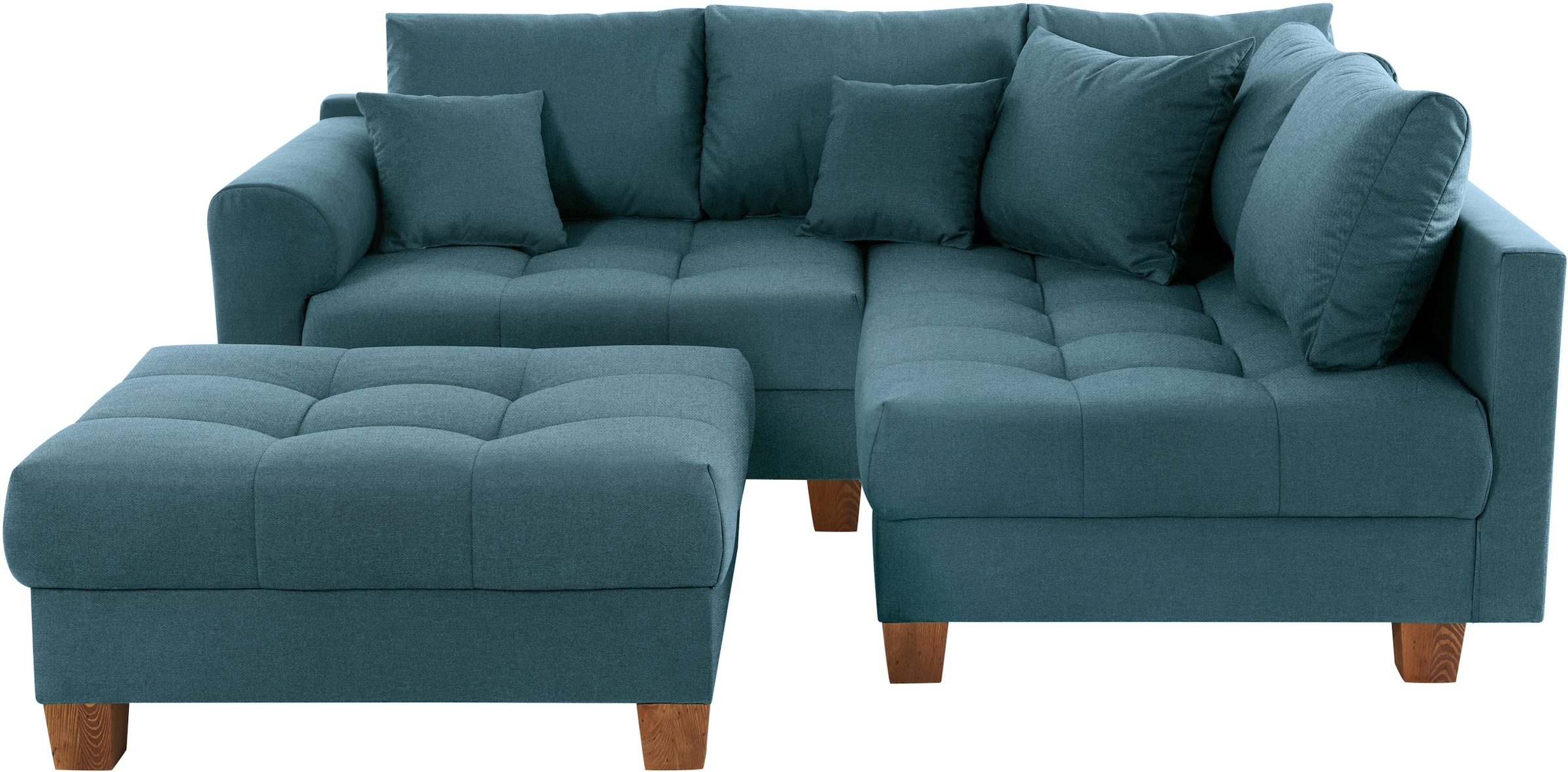 Home affaire Ecksofa »Rice L-Form inkl. Hocker«, (Set, mit Hocker), mit Bonnellfederkern, Hocker & Kissen, Ottomane beidseitig montierbar