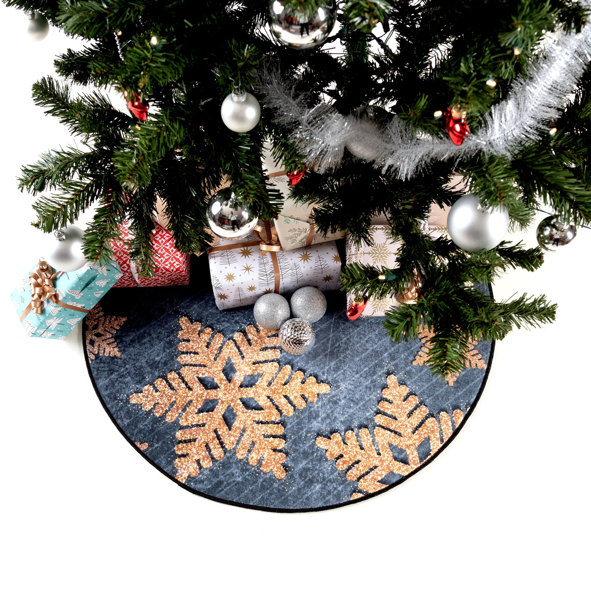 Sehrazat Teppich »Christmas 1227«, rund, 5 mm Höhe, Weihnachten, waschbar, Unterlage Weihnachtsbaum