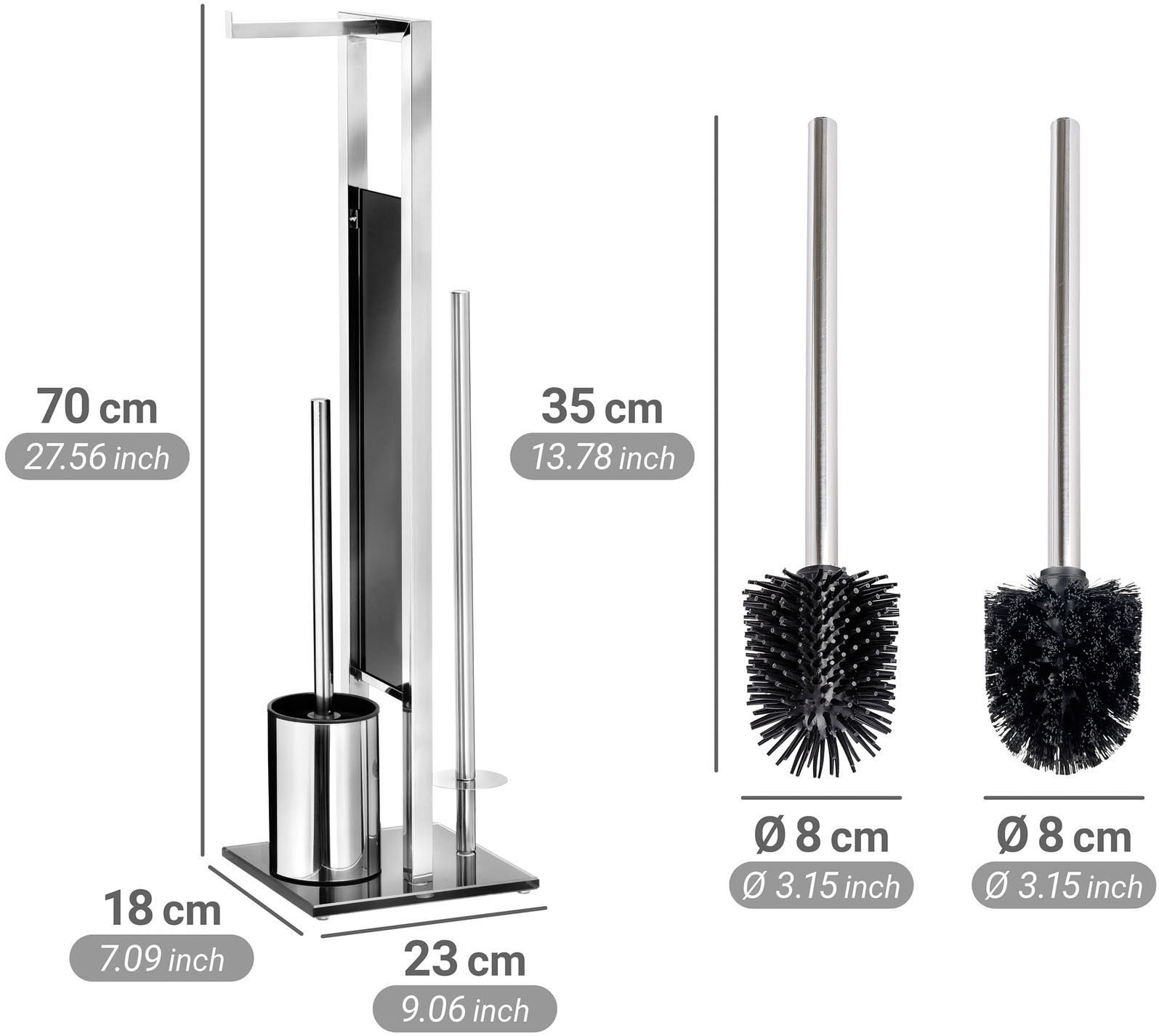 WENKO WC-Garnitur »Rivalta« Set aus Edelstahl | Sicherheitsglas Toilettenpapierhalter & WC-Bürstenhalter mit WC-Bürste & Ersatzbürste