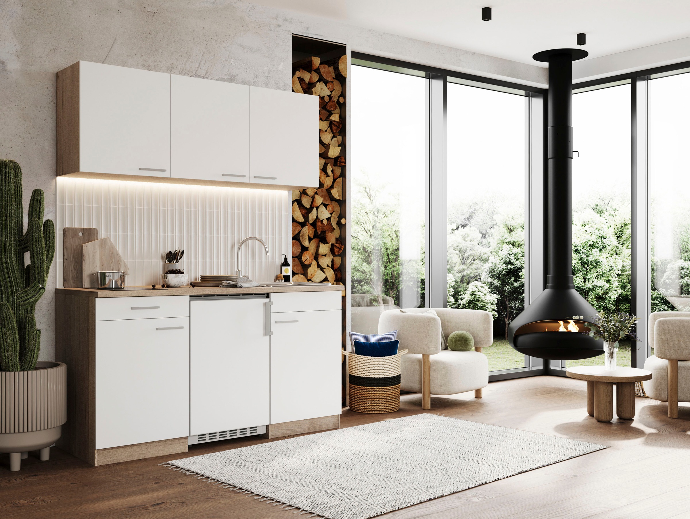 RESPEKTA Pantryküche »Luis, Glaskeramikkochfeld, wahlweise Mikrowelle, Korpus Eiche Sägerau« Breite 150 cm, in exclusiver Konfiguration für OTTO