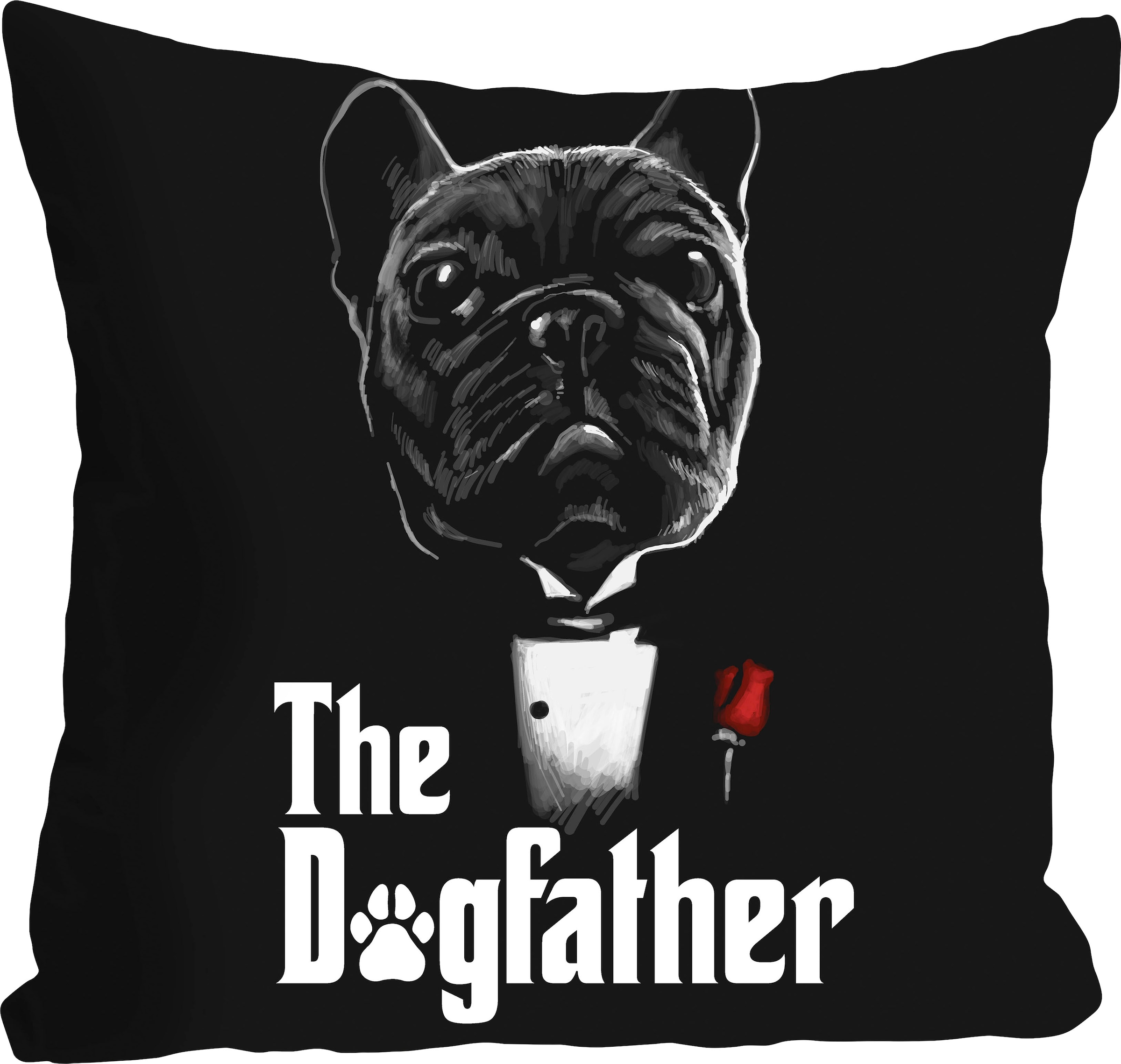 queence Dekokissen »THE DOGFATHER«, mit einem Mops im Anzug
