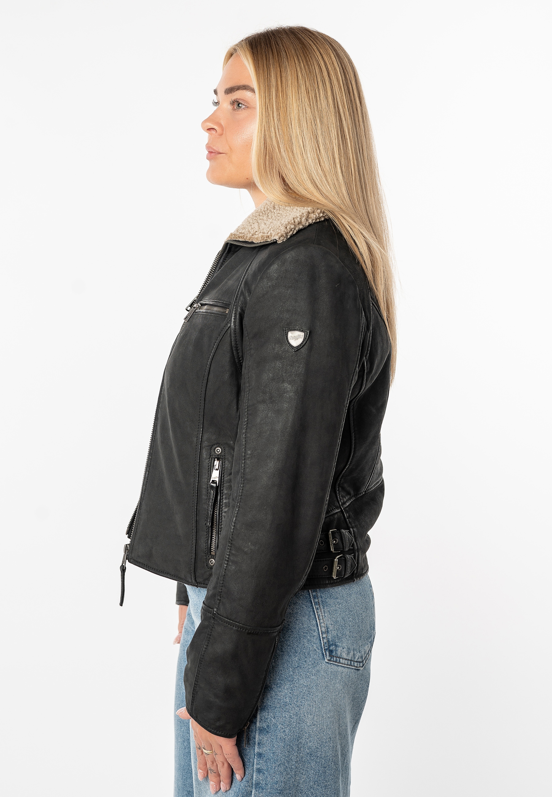 Mauritius Lederjacke »MWNaedda« mit hochschließendem Kragen mit Teddyplüschbesatz - wärmend