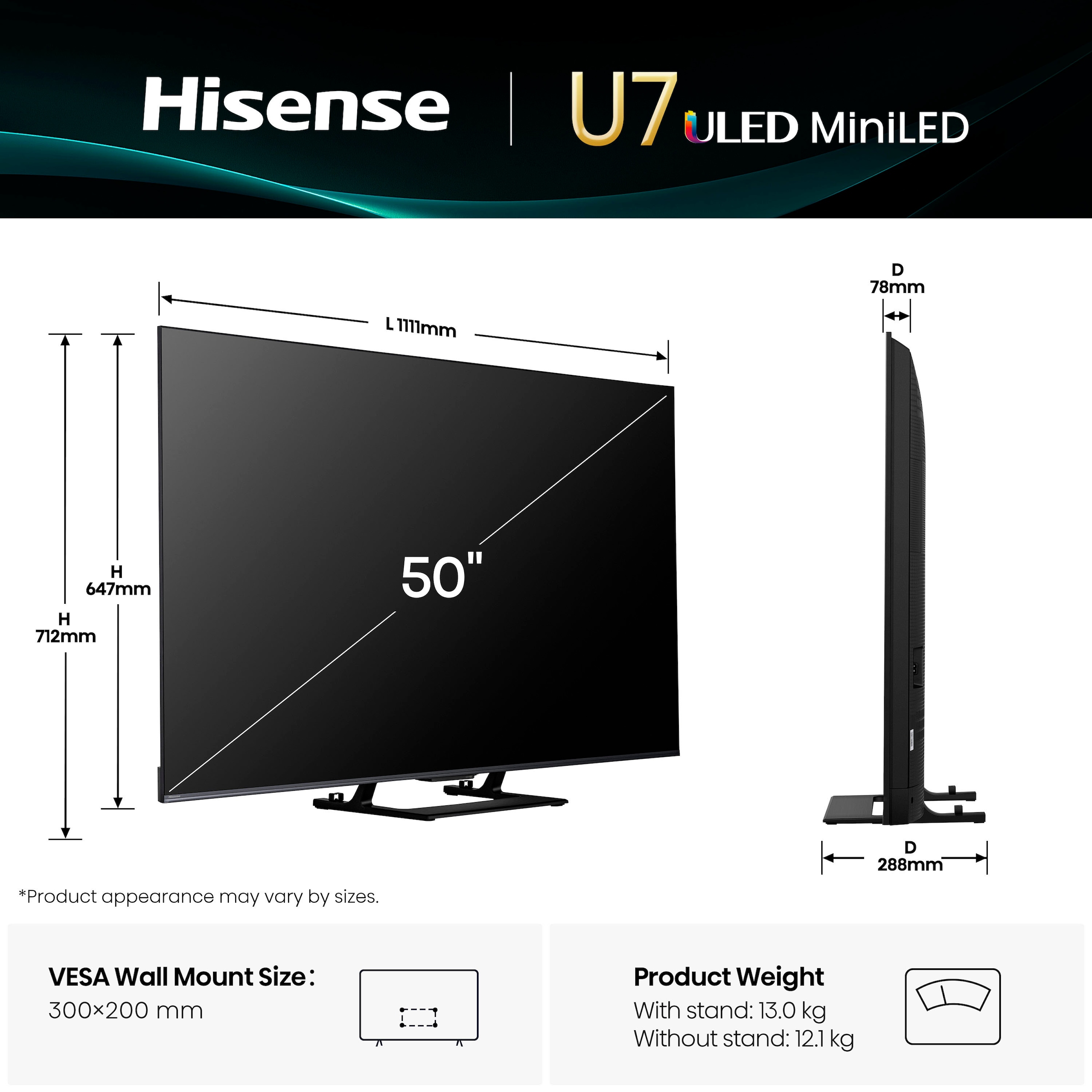 Hisense QLED Mini LED-Fernseher »50U7Q«, 4K Ultra HD, Smart-TV, 4K UHD Mini LED