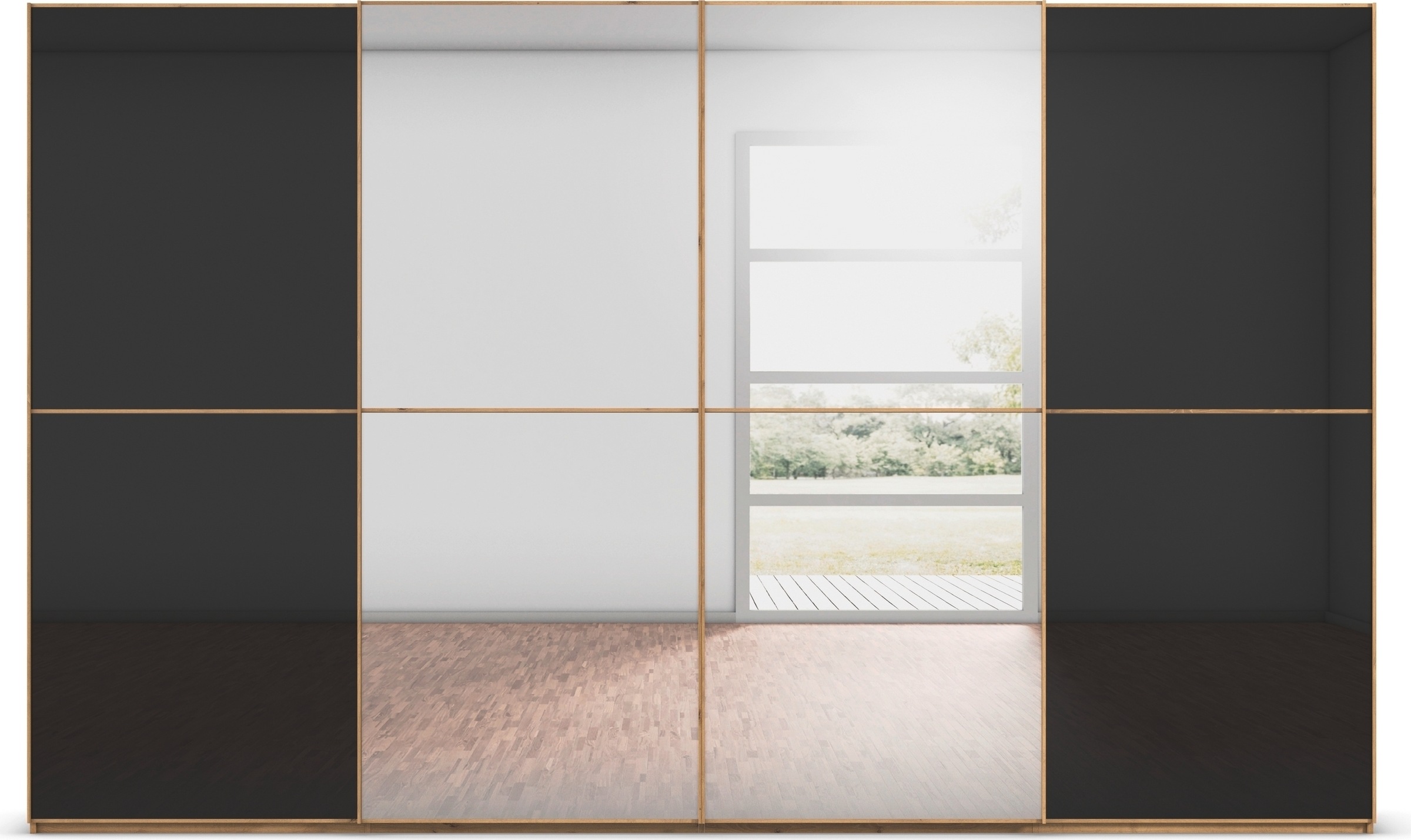 rauch Schwebetürenschrank »Kleiderschrank Schrank Garderobe Schlafzimmerschrank SCALE-DUO«, edle zweigeteilte Türen Spiegel/Glas-Mix 3 Zierleisten MADE IN GERMANY