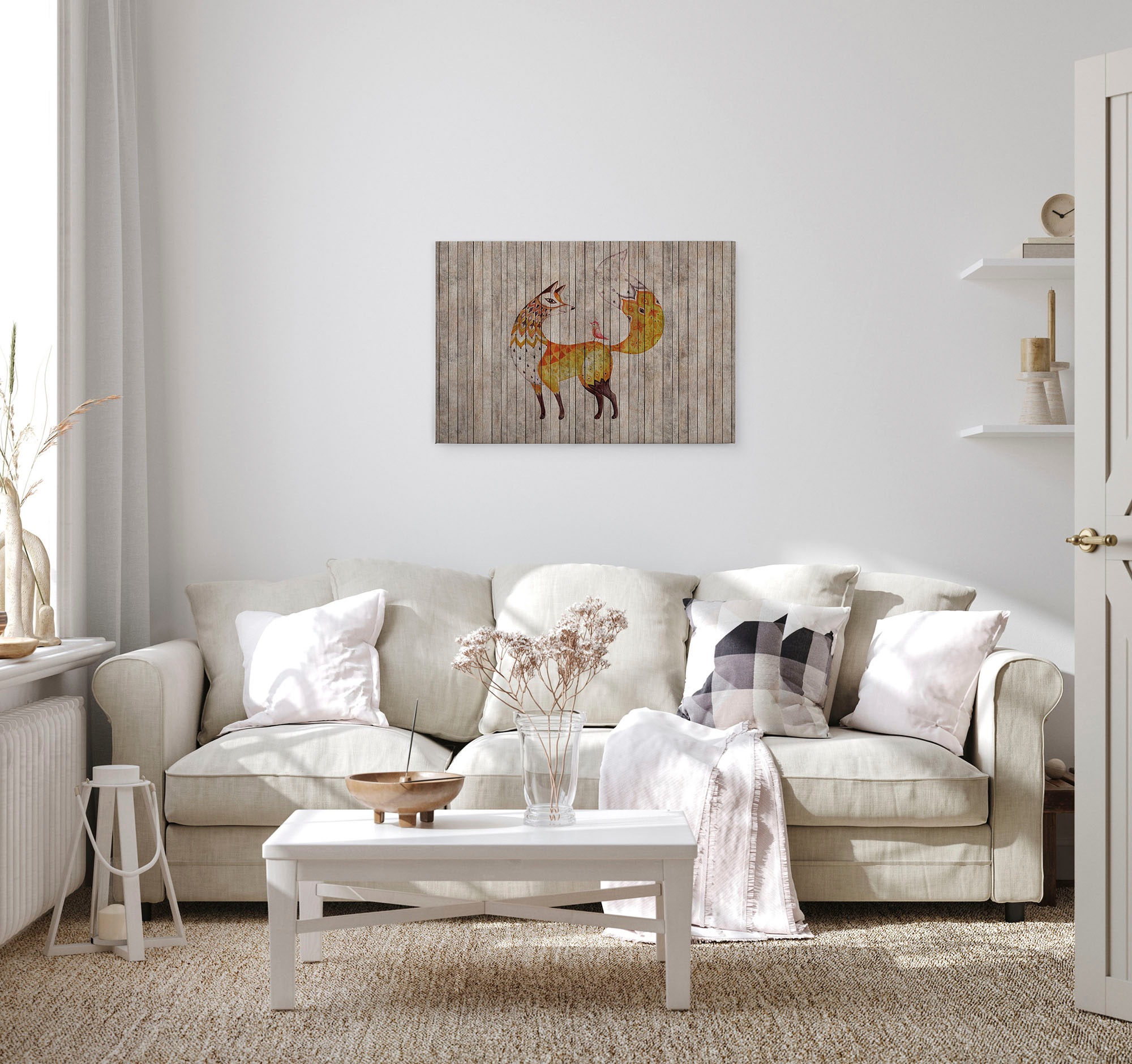 A.S. Création Leinwandbild »fairy tale«, Kunst-Tiere-Kinder, (1 St.), Keilrahmen Bild Holzoptik Tiere Leinwand-Bild Wohnzimmer modern Kinder