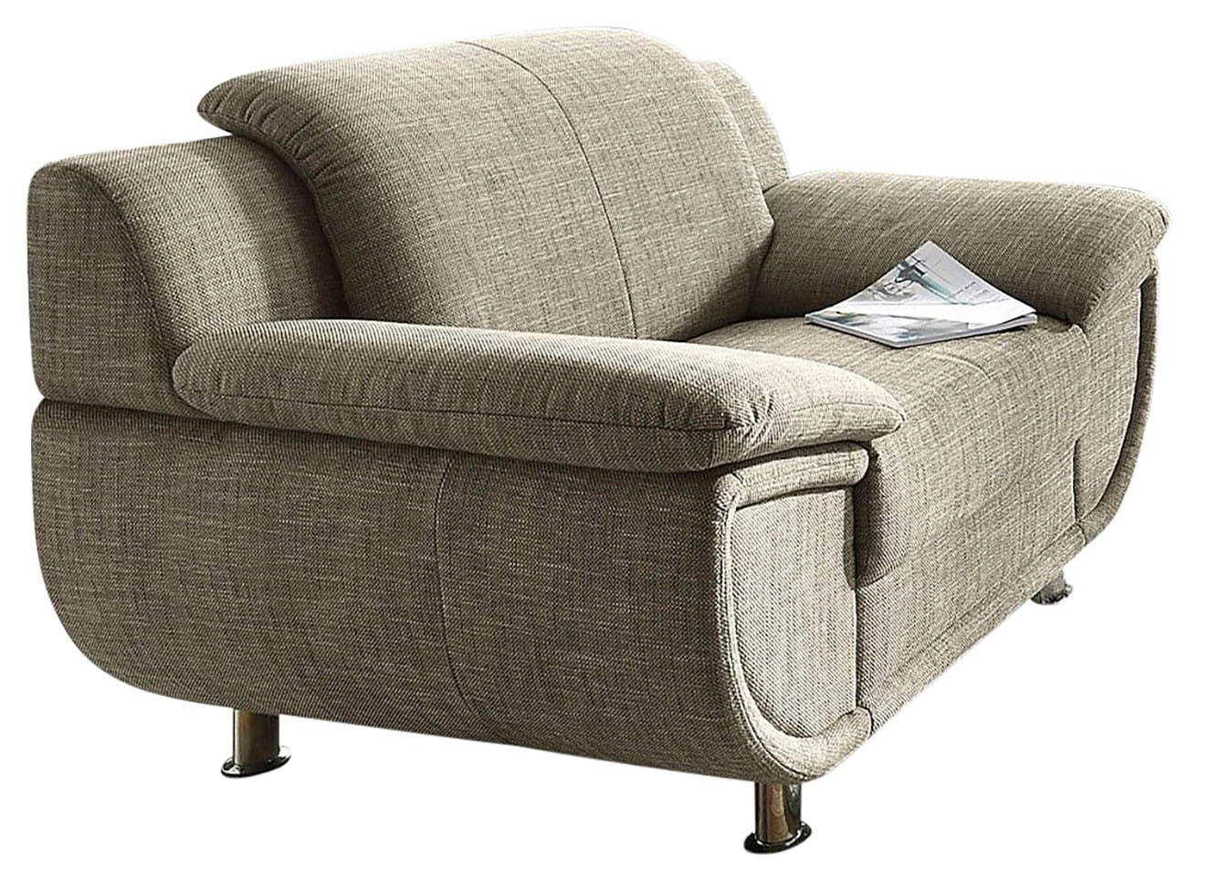 TRENDMANUFAKTUR Sessel »Rondo, Breite 121 cm, breite Armlehnen, Füße chromfarben«, Big-Sessel wahlweise mit Federkern, bequem