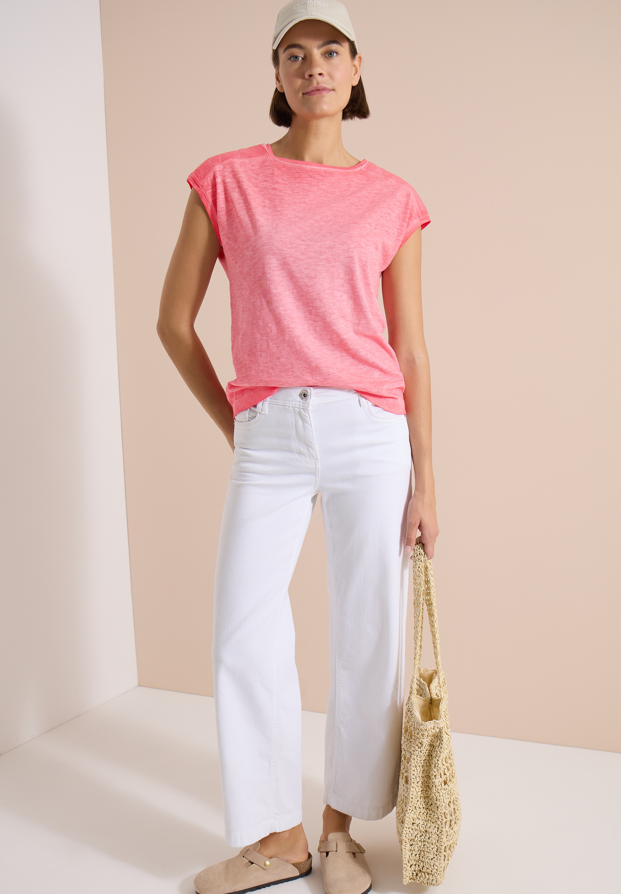 Cecil T-Shirt U-Boot-Ausschnitt, Garment-Dye Optik