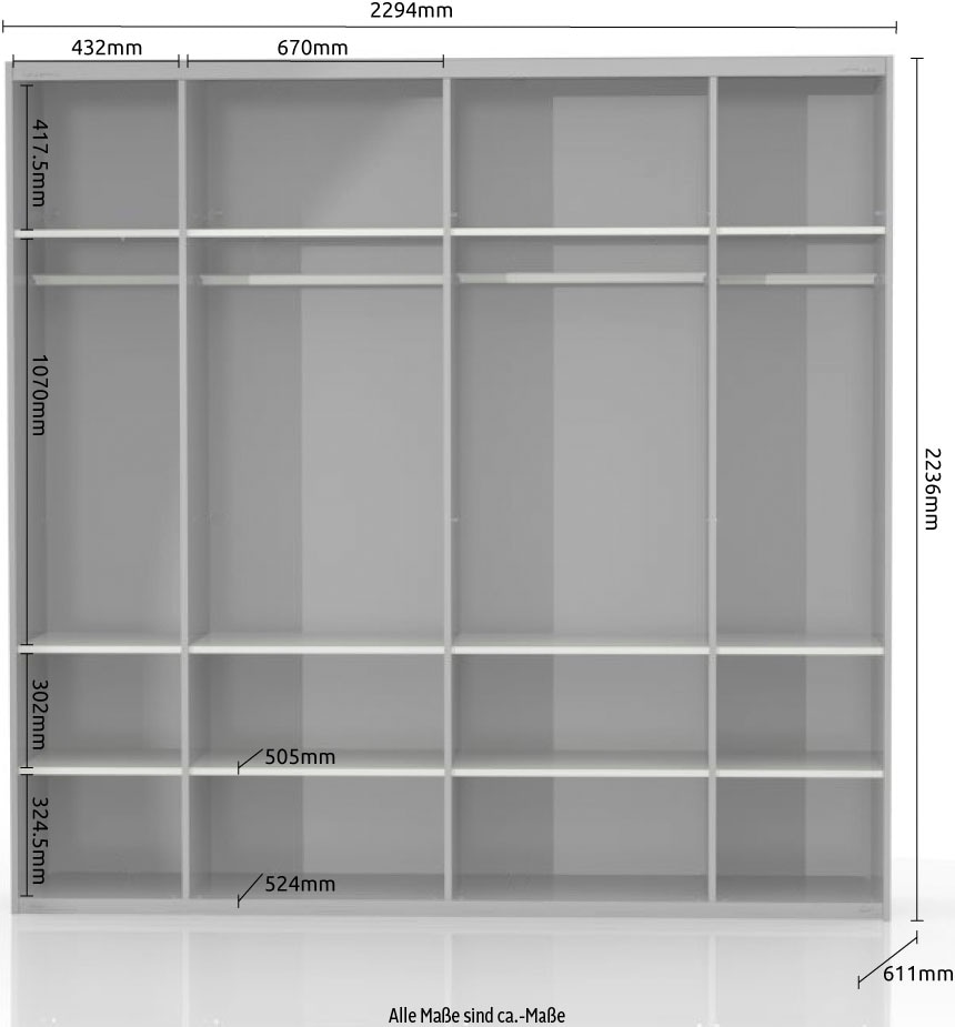 Places of Style Schwebetürenschrank »Piano, mit Einlegeböden und Kleiderstangen, Türen soft-close-Funktion«, (in 3 Breiten, 224cm hoch), mit Spiegeltür, FSC-zertifizierter Holzwerkstoff