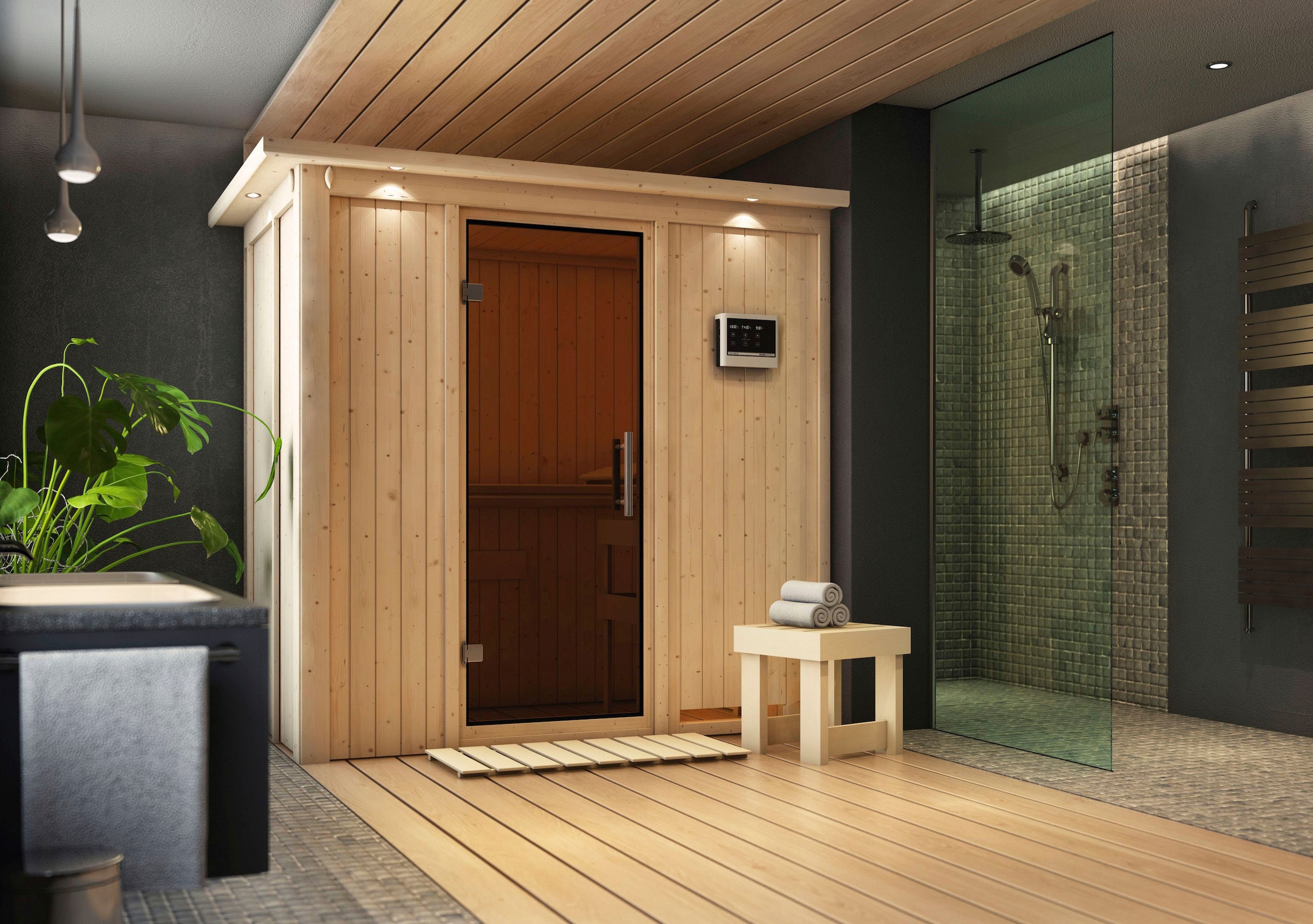 Karibu Sauna »Vada«, 9 KW-Ofen mit externer Steuerung