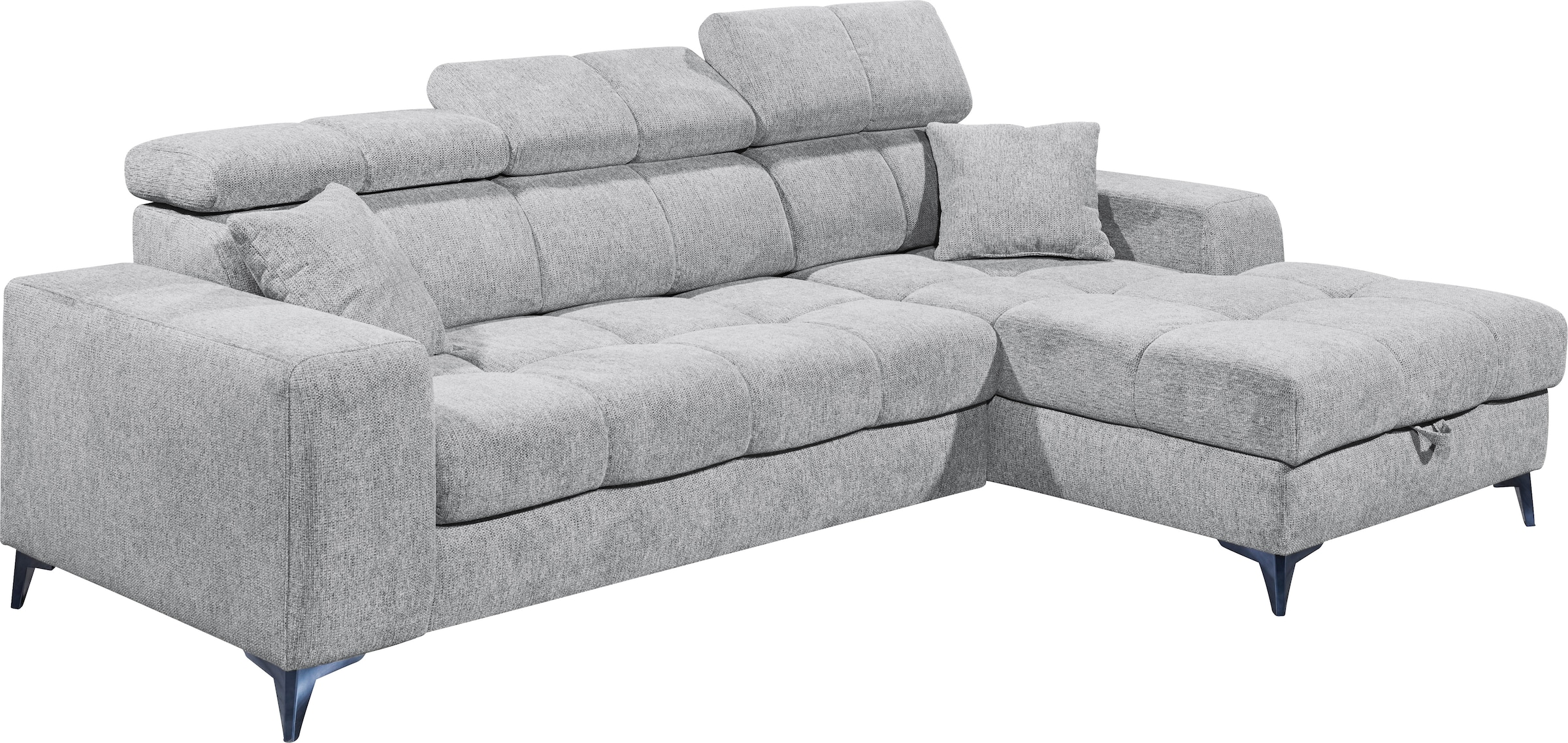 ED EXCITING DESIGN Ecksofa »Sydney L-Form mit Bettfunktion, Bettkasten, Kopfteilverstellung«, motorischer Sitztiefenverstellung, USB-Port & 2 Zierkissen