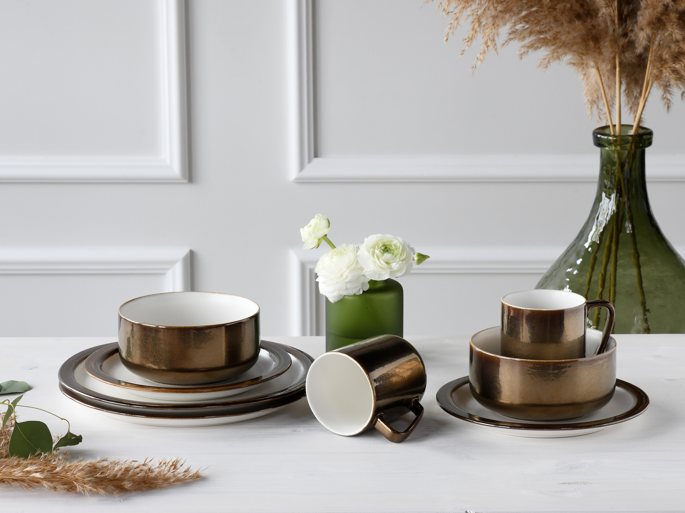 CreaTable Kombiservice »Modern Industrial«, (Set, 8 tlg., Kaffeeservice und Tafelservice im Set, für 2 Personen), Service, Spezialglasur, glänzende Sprenkel, 8 Teile, für 2 Personen