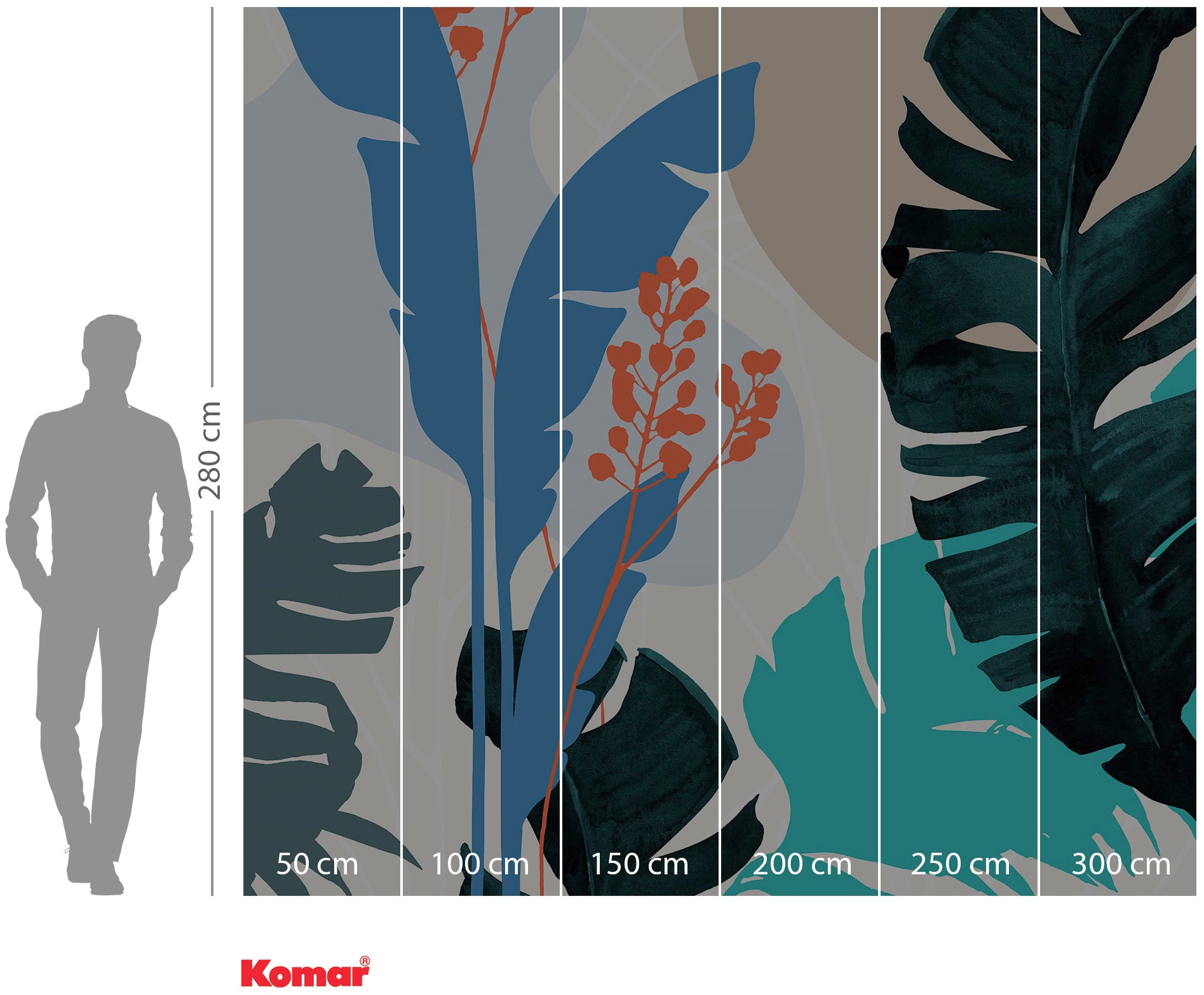 Komar Vliestapete »Digitaldruck Vlies - Tropical Shapes - Größe 300 x 280 cm«, bedruckt, Wohnzimmer, Schlafzimmer