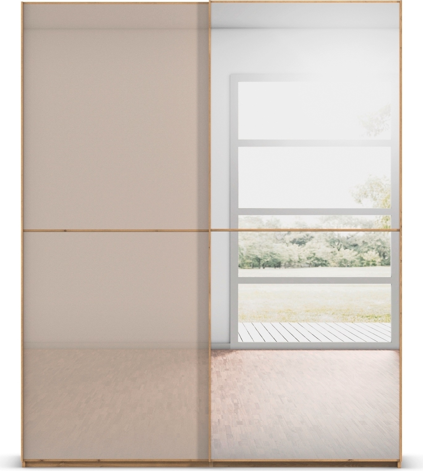 rauch Schwebetürenschrank »Kleiderschrank Schrank Garderobe Schlafzimmerschrank SCALE-DUO«, edle zweigeteilte Türen Spiegel/Glas-Mix 3 Zierleisten MADE IN GERMANY