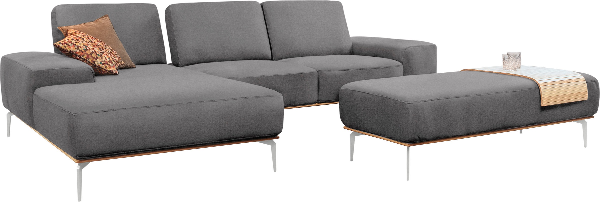 W.SCHILLIG Polsterhocker »run«, mit elegantem Holzsockel, Füße in Chrom glänzend, Breite 150 cm