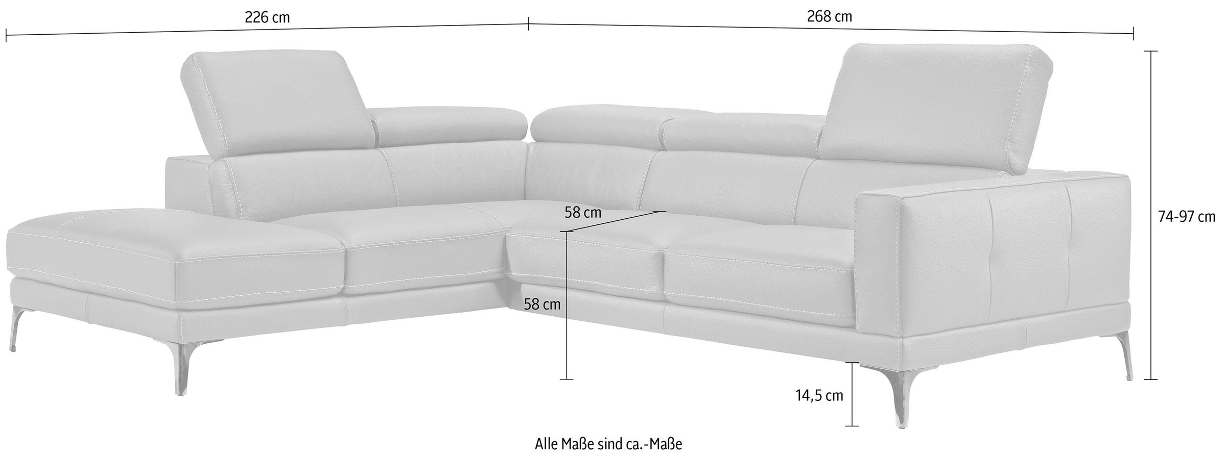Egoitaliano Ecksofa »Claudie, Designsofa mit extrakomfortablem Sitzkomfort«, Inkl. Kopfteilverstellung, L-Form