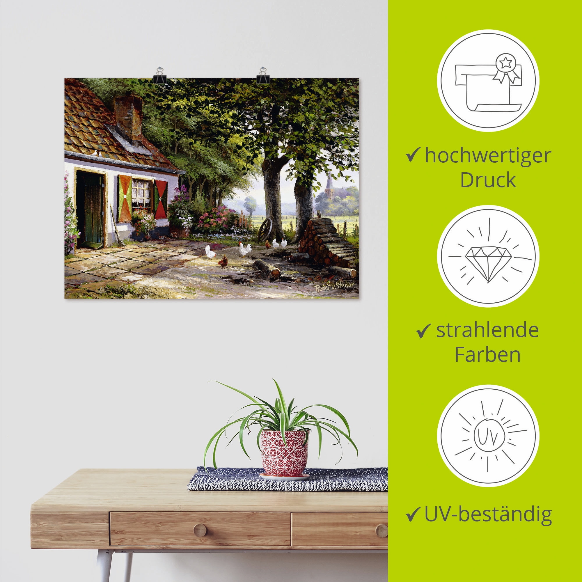 Artland Wandbild »Hühner auf dem Hof«, Garten, (1 St.), als Leinwandbild, Poster in verschied. Größen