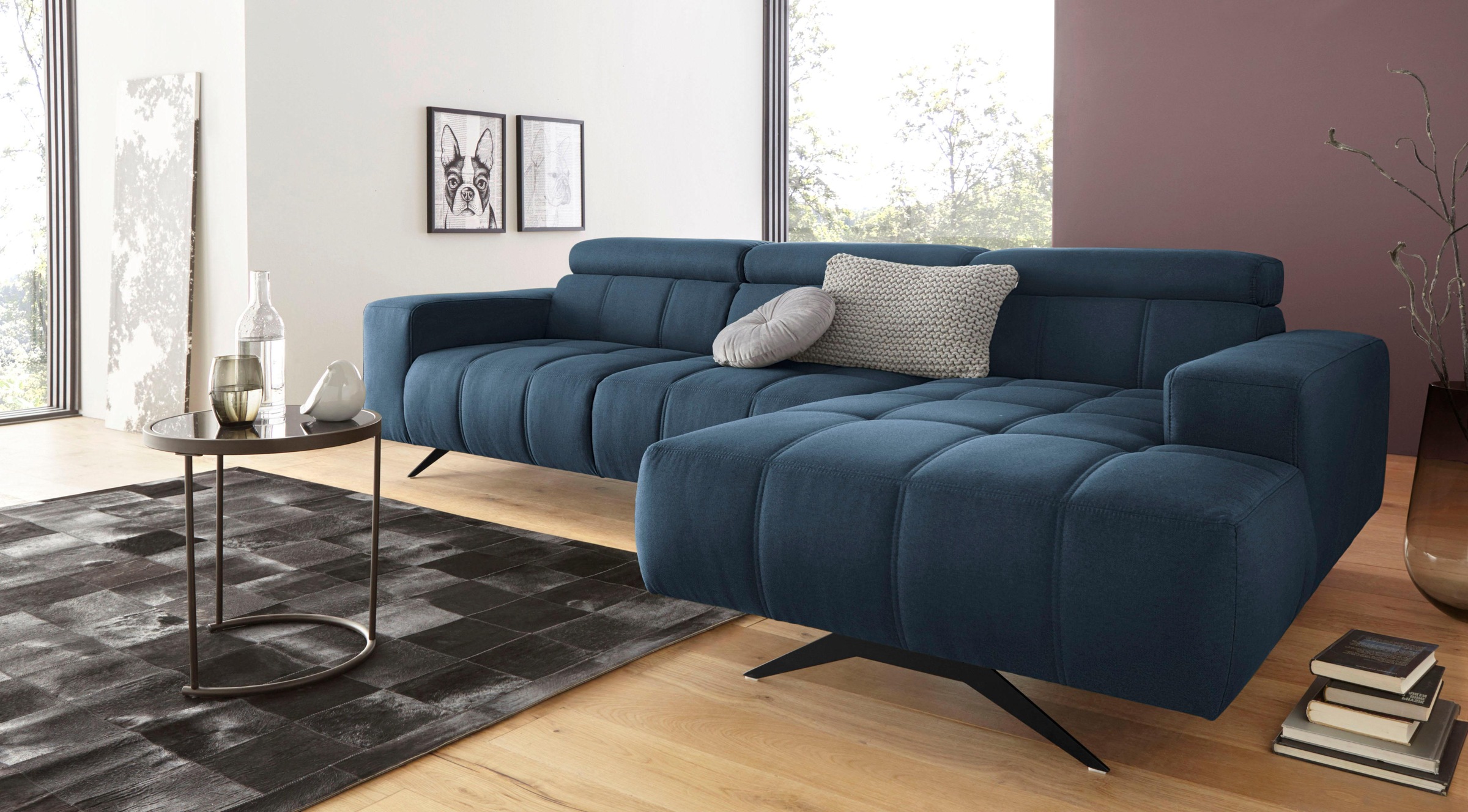 DOMO collection Ecksofa »Trento L-Form, mit Kufenfuß oder Einzelfuß«, wahlweise mit Kopfteilverstellung, Recamiere links/rechts bestellbar