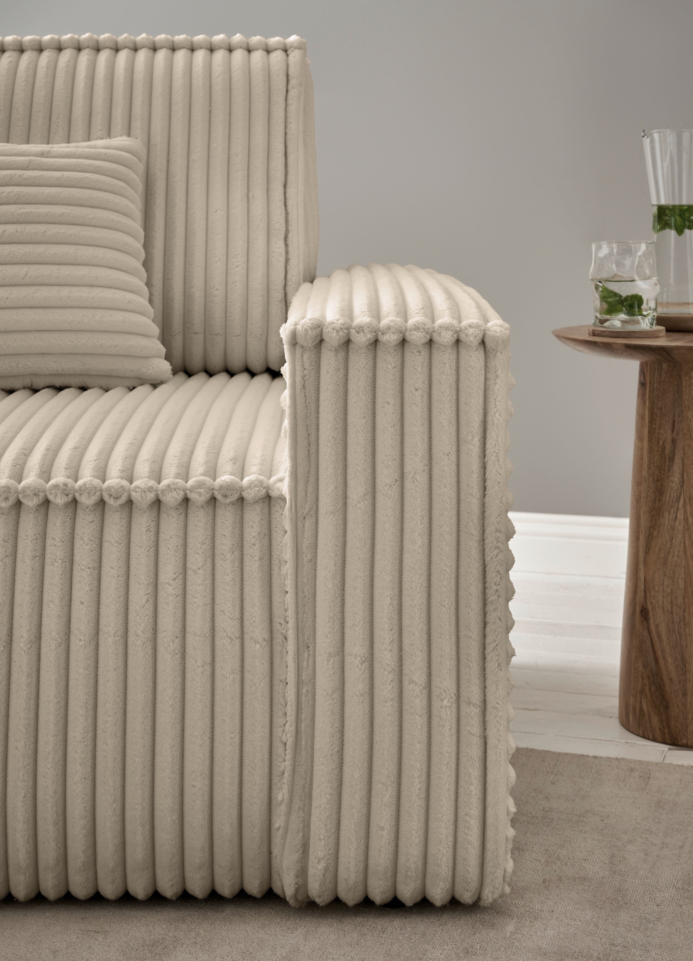andas Wohnlandschaft »FINNLEY U-Form XXL 329 cm, Schlafsofa, Schlaffunktion m. Bettkasten«, (194/139 cm), Bouclé, Struktur und Cord