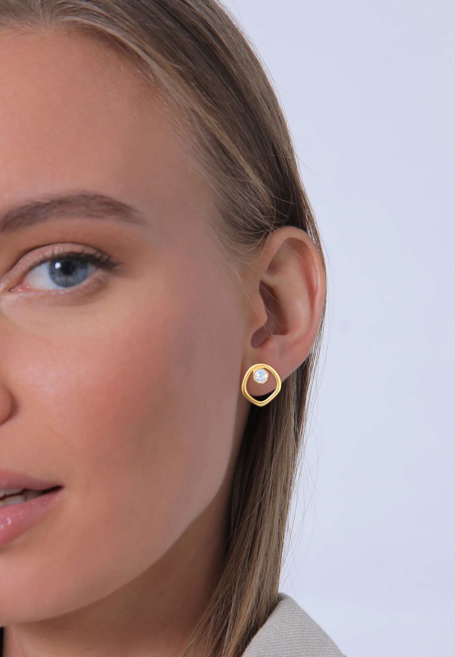 Elli Premium Paar Ohrstecker »Stecker Mondstein Organic Kreis Look 925 Silber«